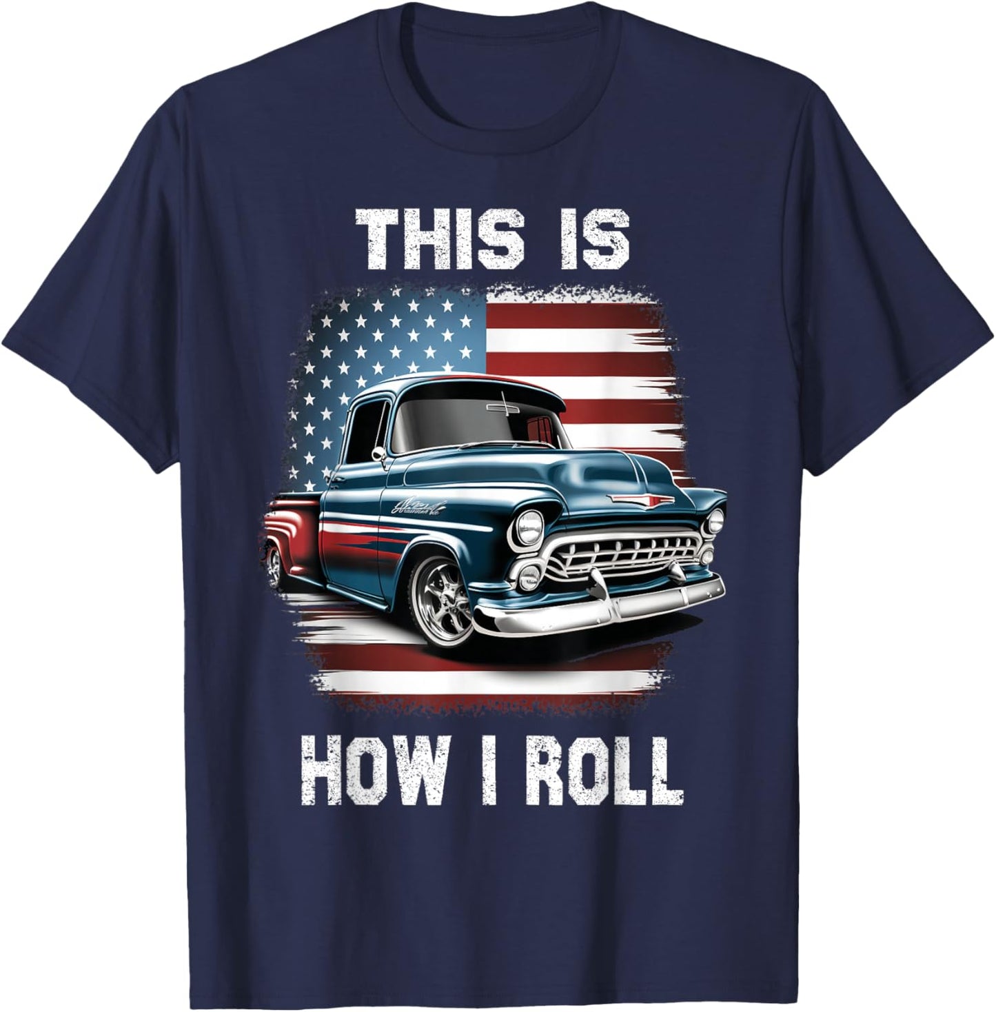 Classic Old Pickup Truck American Flag 4th of July Patriotic T-Shirt - T-Shirt | Navy