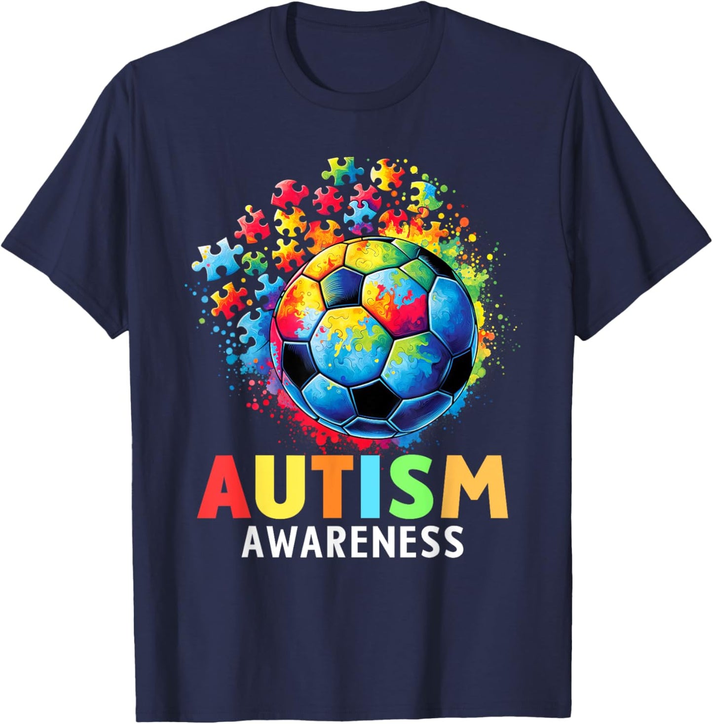Autism Soccer Ball Autistic Autism Awareness Colorful T-Shirt - T-Shirt | Navy