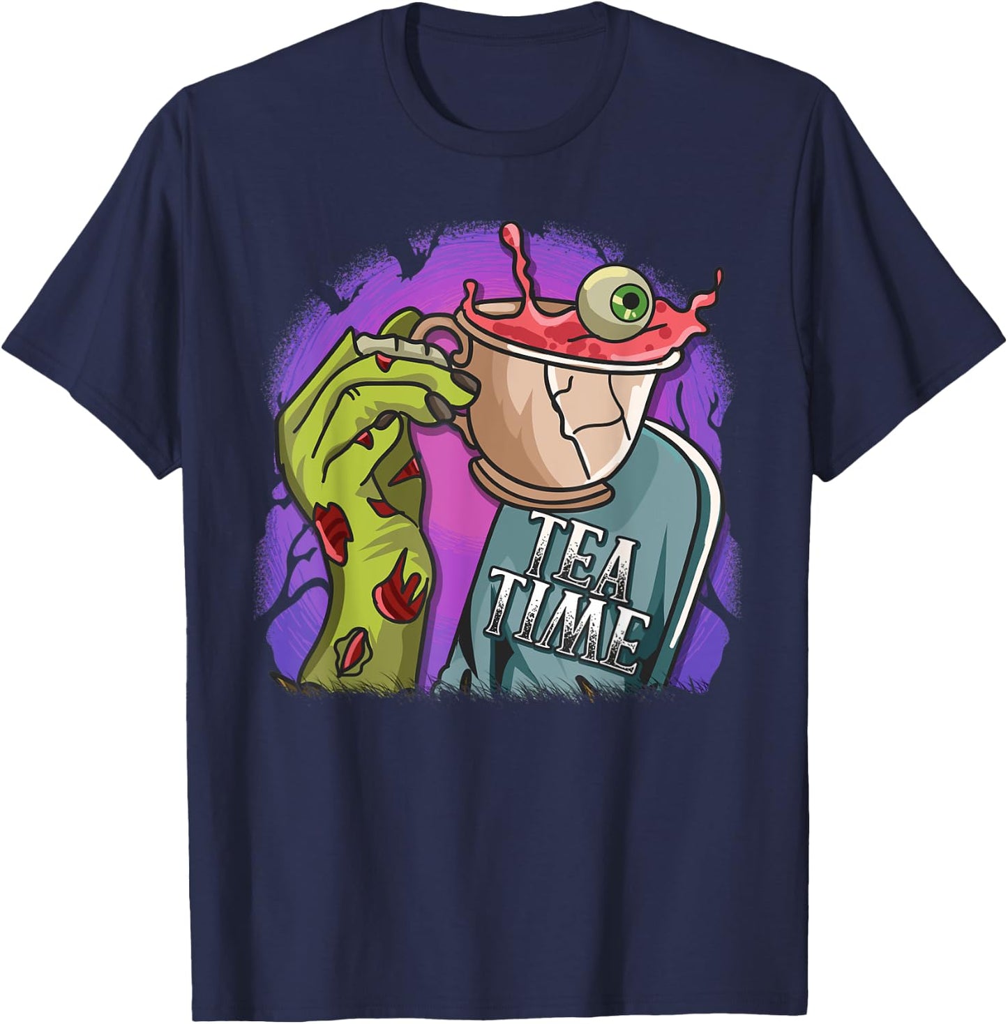 Funny Zombie Hand Tea Time Spooky Halloween Costume T-Shirt - T-Shirt | Navy