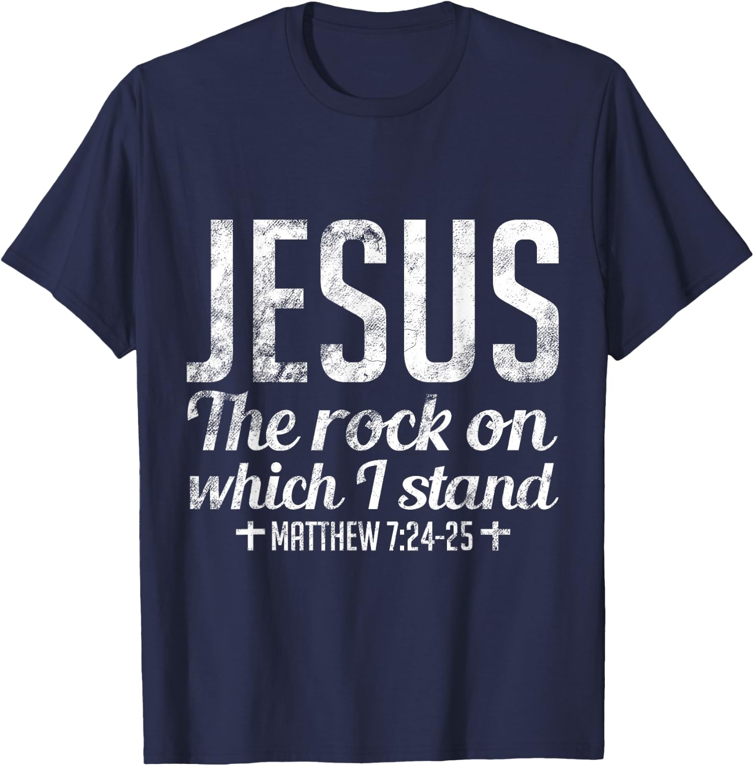 Christian Jesus Rock Band Matthew 7:24, Retro Vintage T-Shirt - T-Shirt | Navy