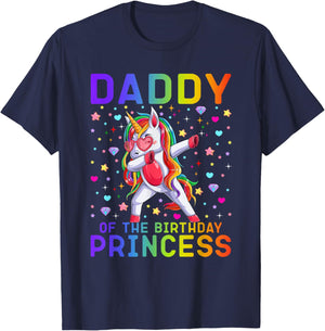 Daddy of the Birthday Princess Girl Dabbing Unicorn Dadacorn T-Shirt - T-Shirt | Navy