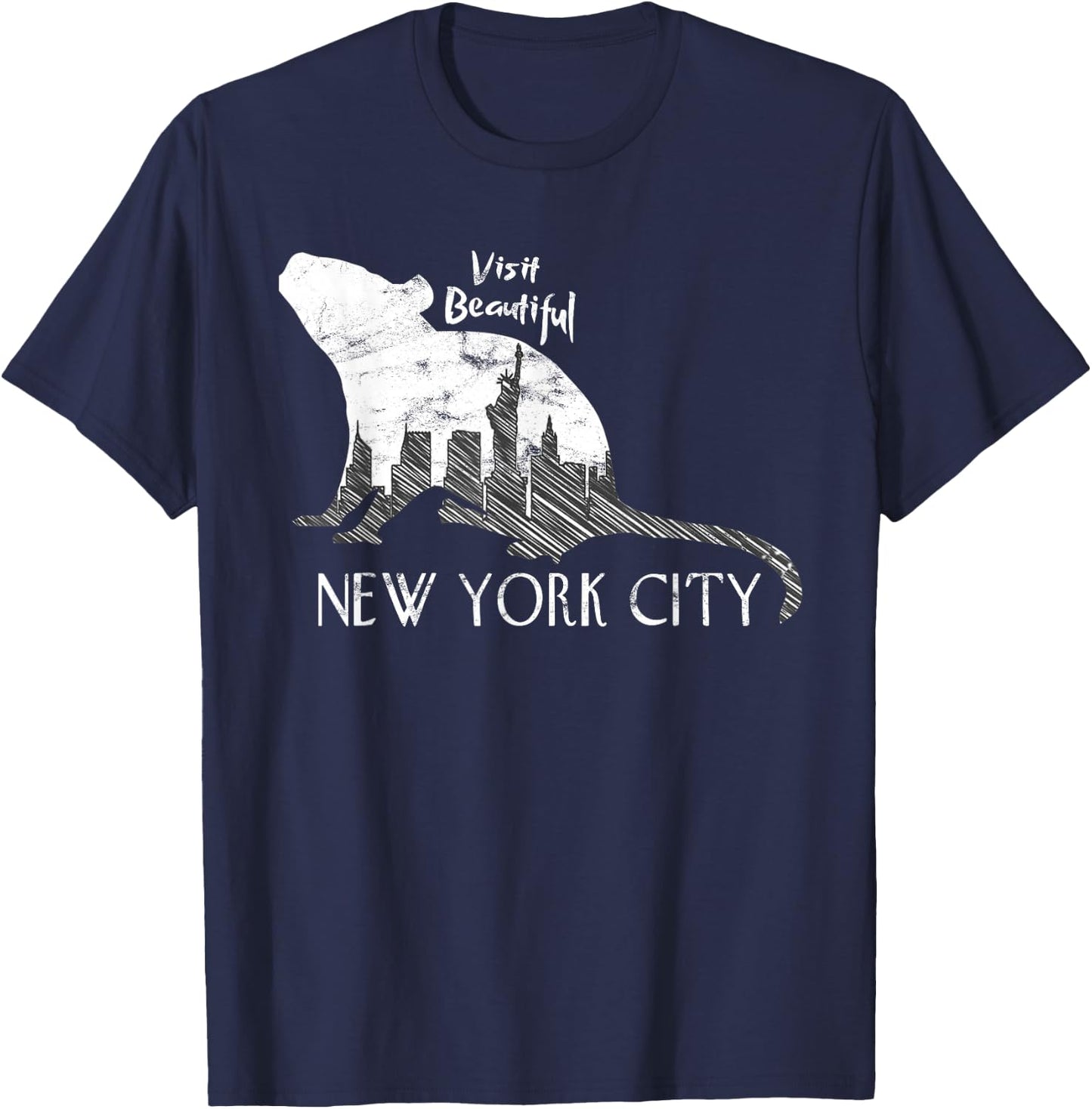 Visit Beautiful New York City Funny Rat Skyline Parody T-Shirt - T-Shirt | Navy