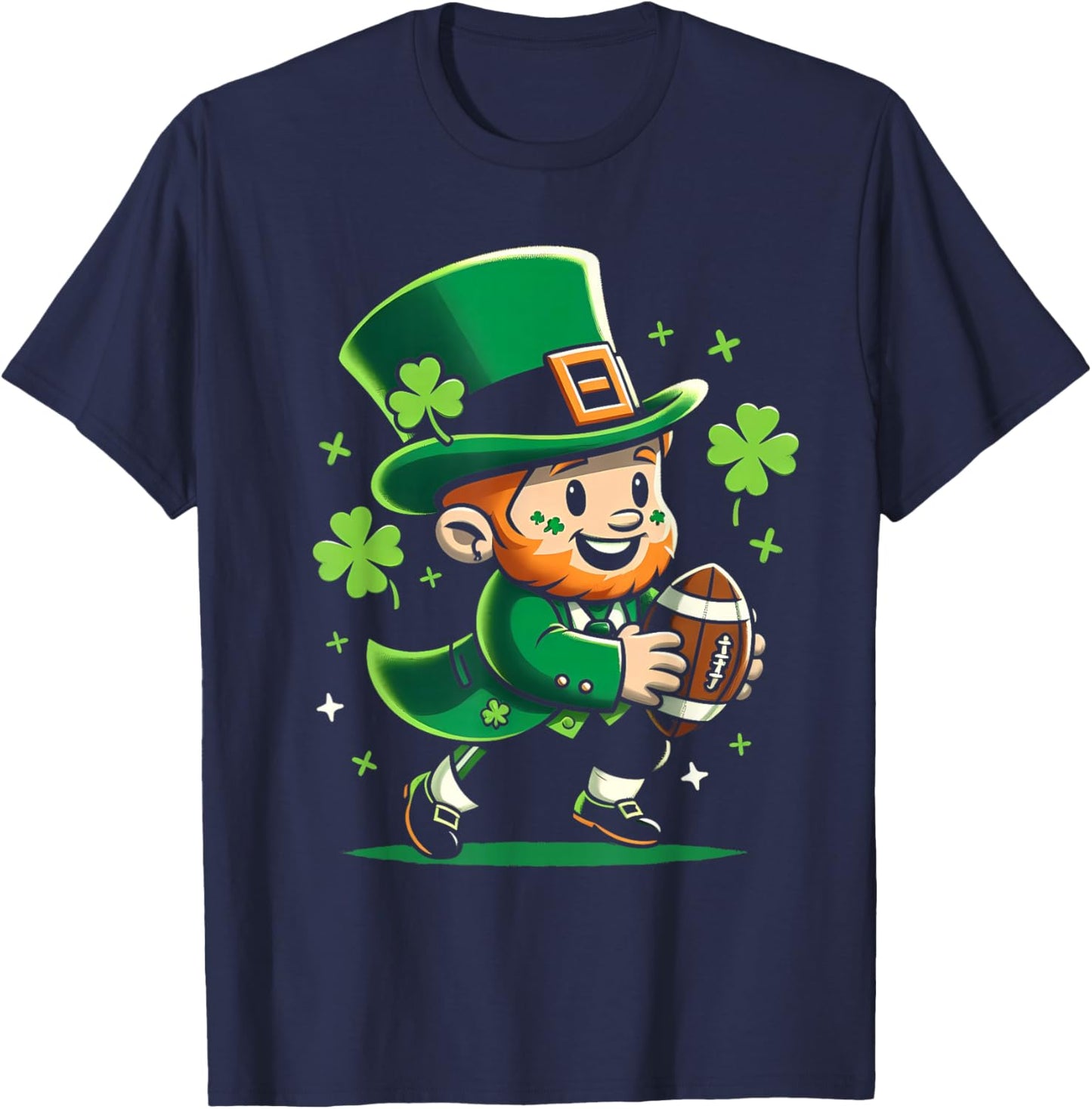 Leprechaun Playing Football St Patricks Day Shamrock Men Boy T-Shirt - T-Shirt | Navy