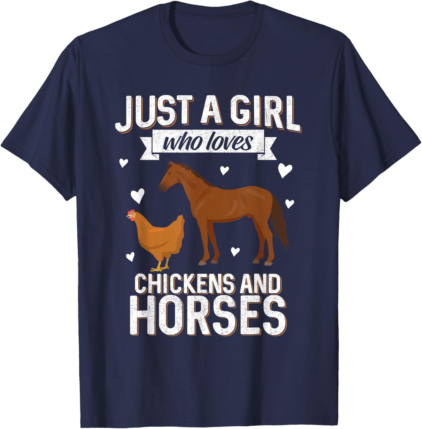Just A Girl Who Loves Chickens Horse Lover Women Farmer T-Shirt - T-Shirt | Navy