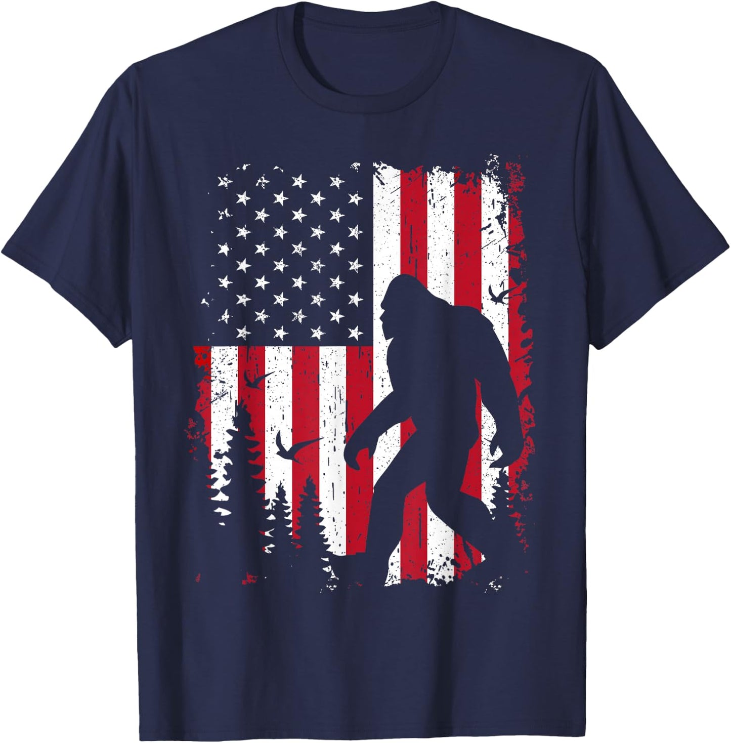Bigfoot 4th of July American USA Flag Patriotic T-Shirt - T-Shirt | Navy