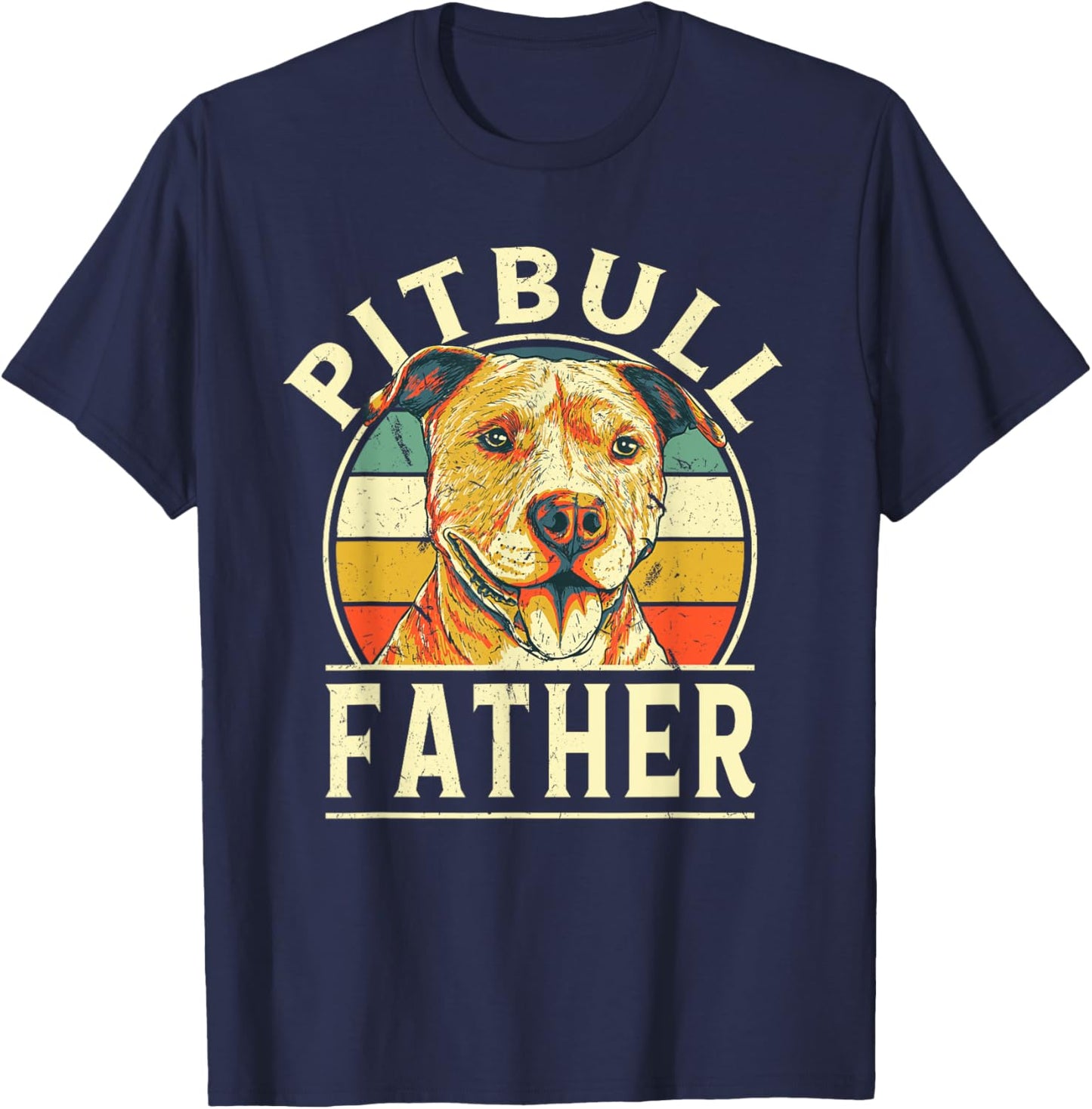 Pitbull Father Retro Dad Vintage Daddy Dog Breed Dog Theme T-Shirt - T-Shirt | Navy