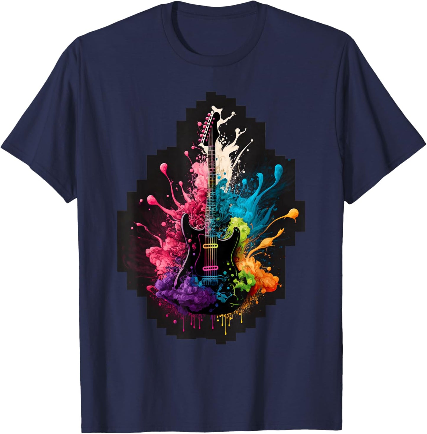 Guitar Splash - Vibrant and Colorful Guitar Design T-Shirt - T-Shirt | Navy
