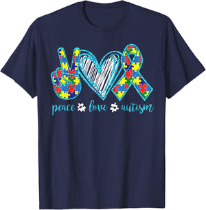 Autism Puzzle Piece Peace Love Autism Awareness T-Shirt - T-Shirt | Navy