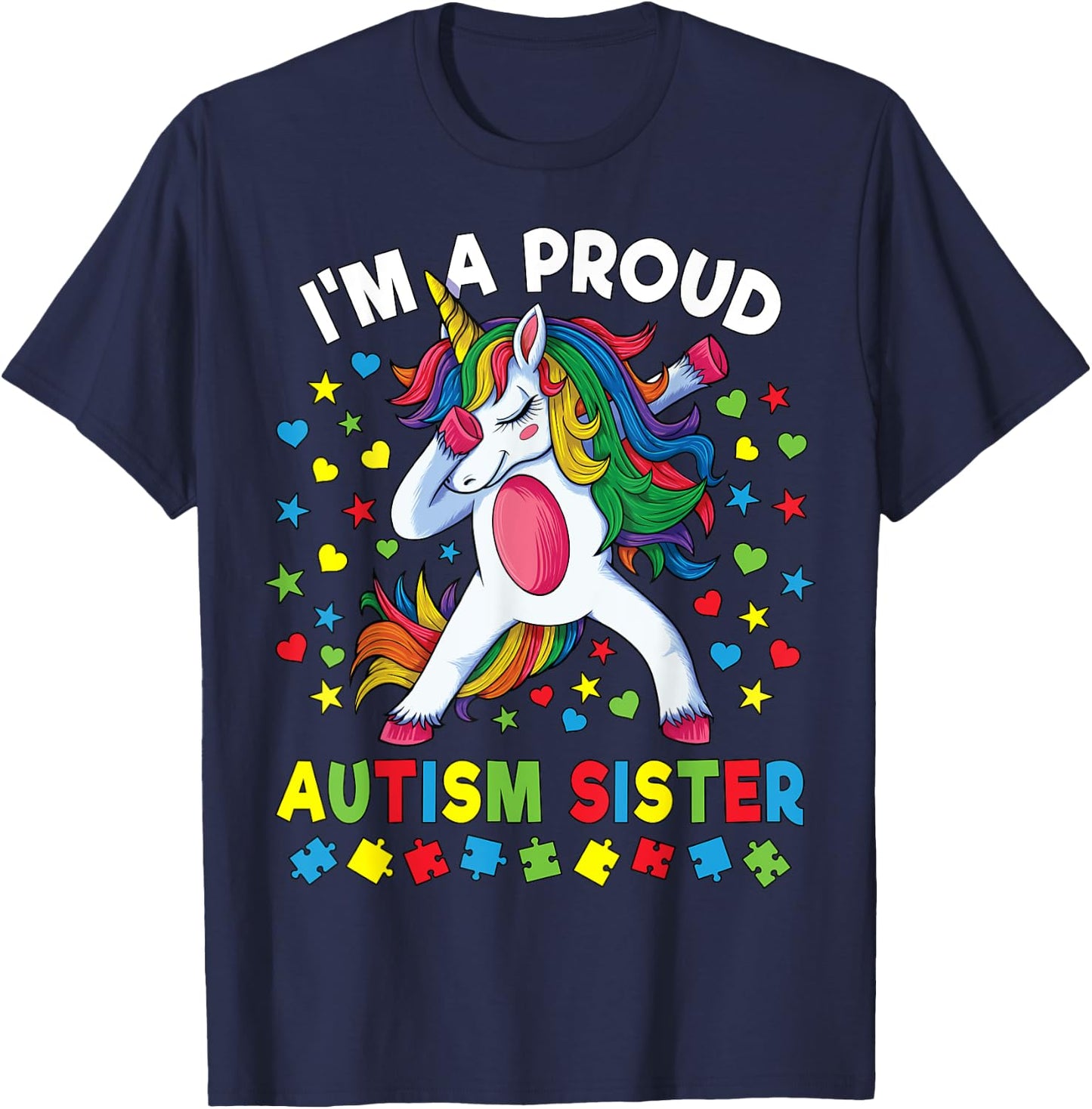 Autism Awareness Dabbing Unicorn Girl Proud Autism Sister T-Shirt - T-Shirt | Navy