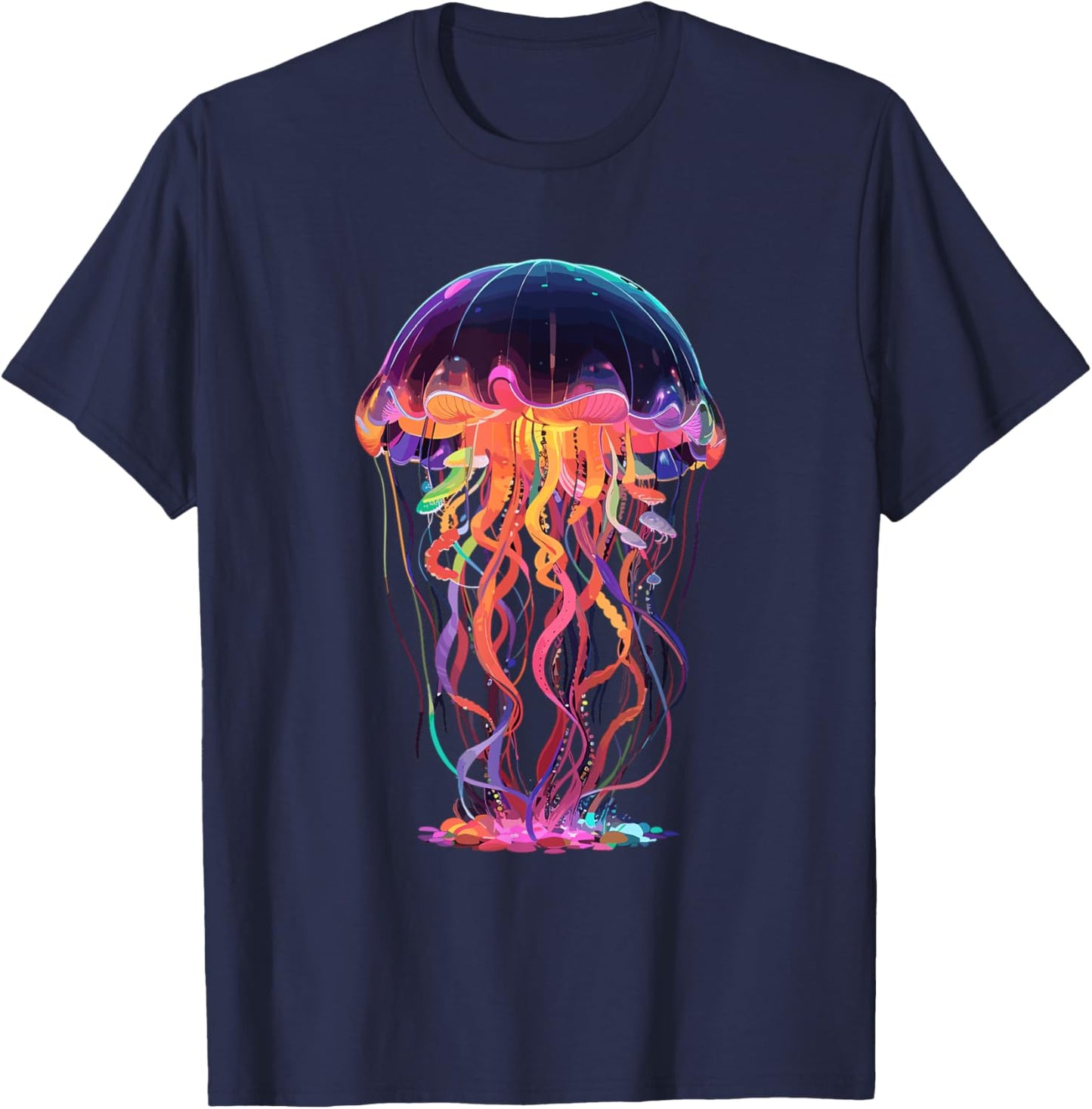Vibrant Glowing Rainbow Colors Jellyfish T-Shirt - T-Shirt | Navy