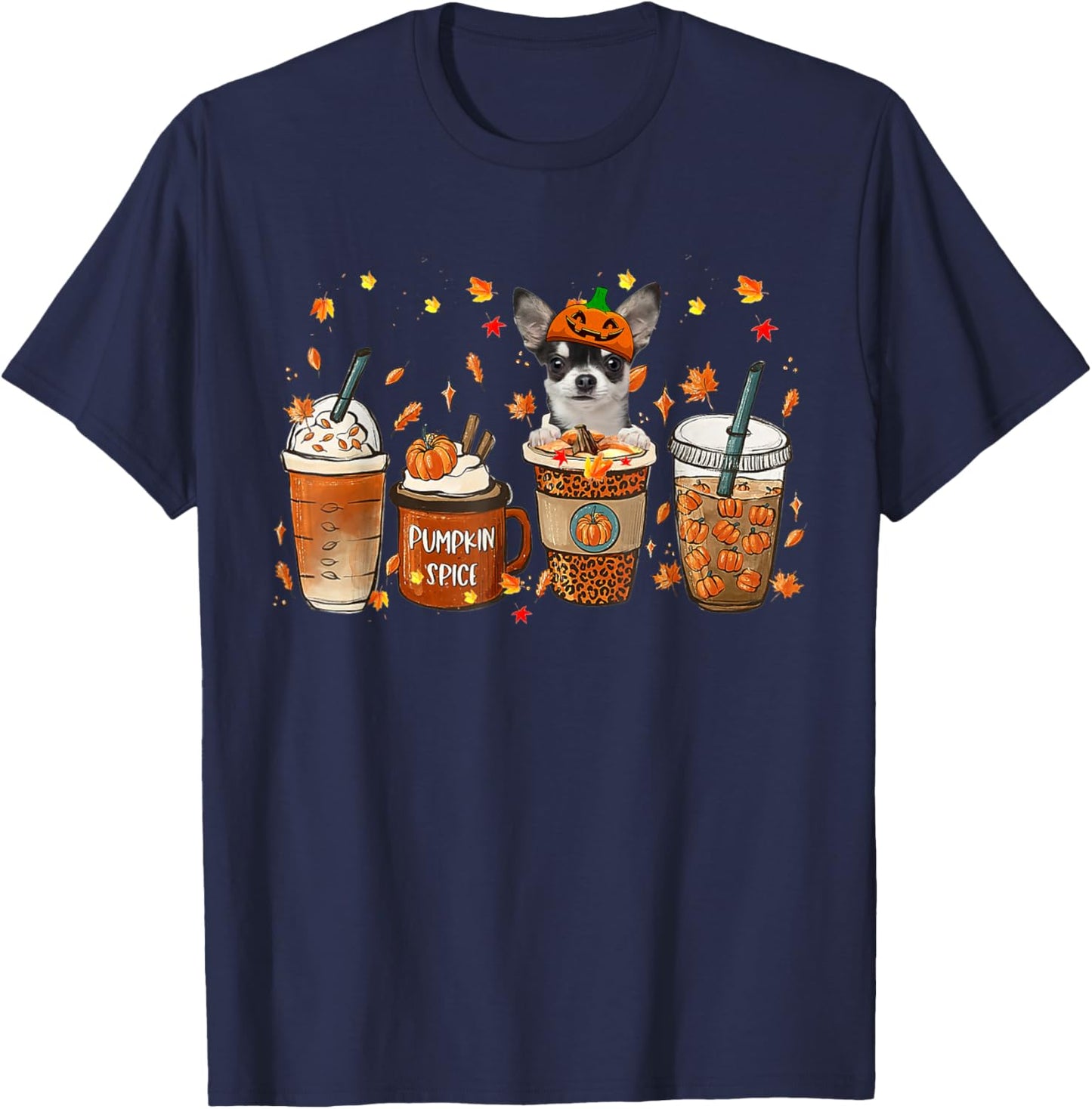 Chihuahua Fall Coffee Pumpkin Spice Latte Iced Autumn T-Shirt - T-Shirt | Navy