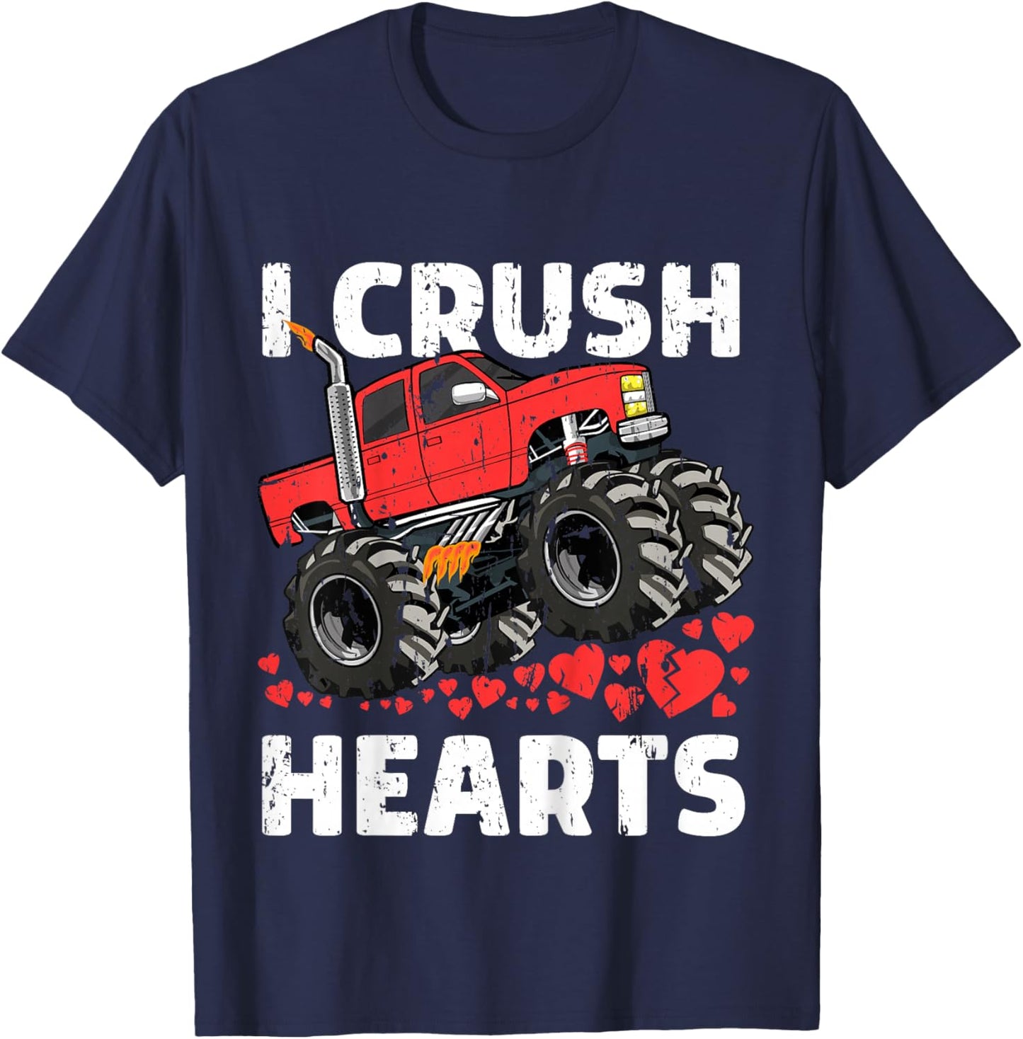 I Crush Hearts Valentines Day Monster Truck Boys Toddler T-Shirt - T-Shirt | Navy