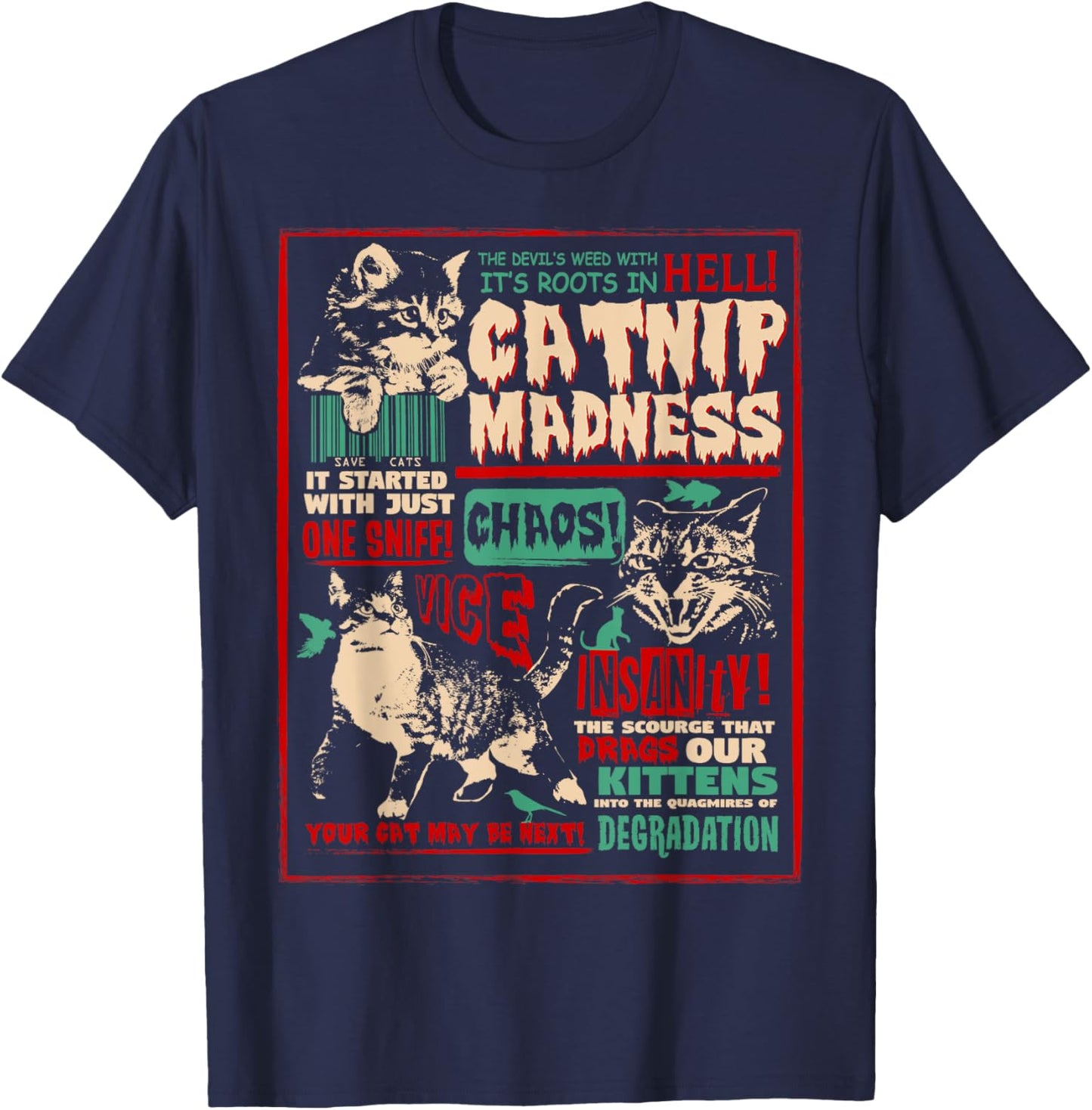 Catnip Madness Cute Kitten Cat Lover Gift Cat Owners T-Shirt - T-Shirt | Navy