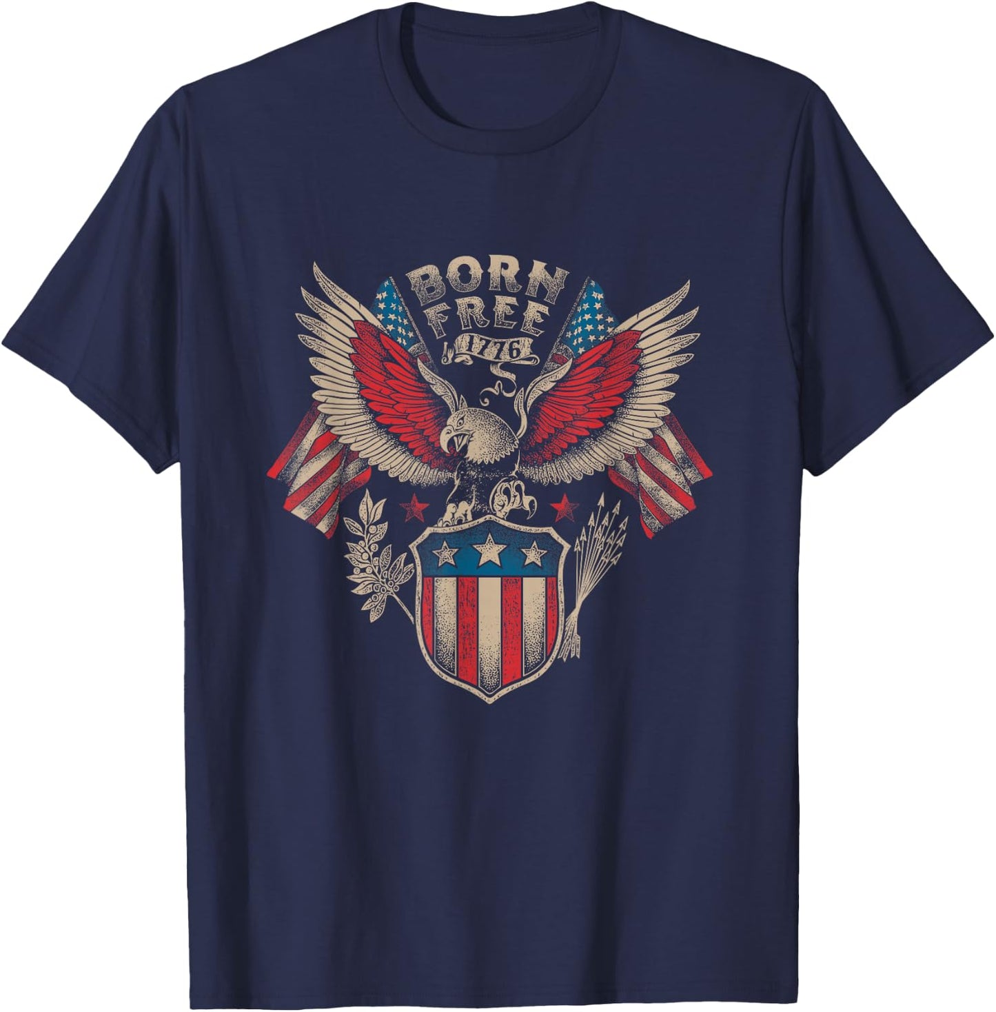 Born Free 1776 USA Patriot Eagle T-Shirt - T-Shirt | Navy