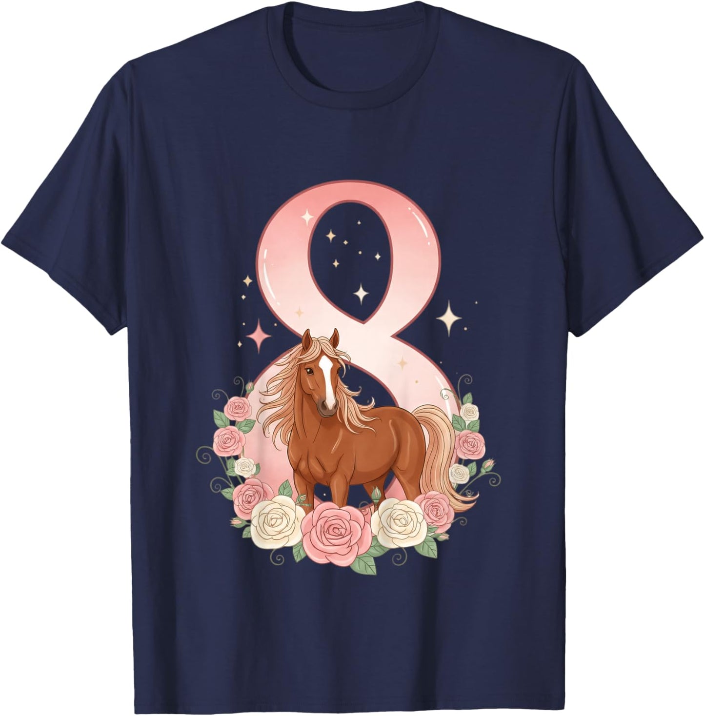 8e Anniversaire, Fille, Cheval, Poney | 8 Ans Anniversaire de Fille T-Shirt - T-Shirt | Navy