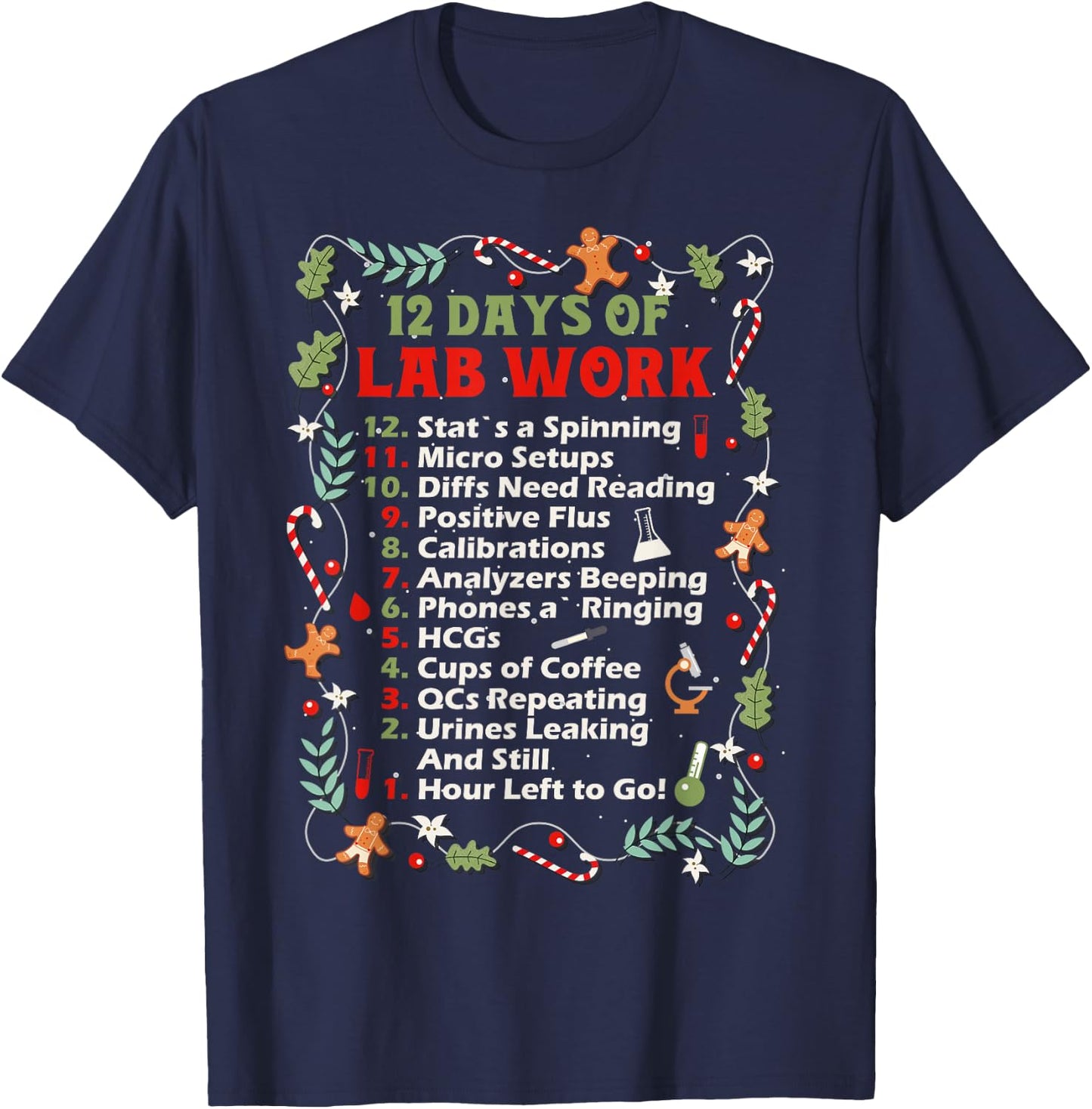 12 Days of lab Technician Christmas Funny Medical Laboratory T-Shirt - T-Shirt | Navy