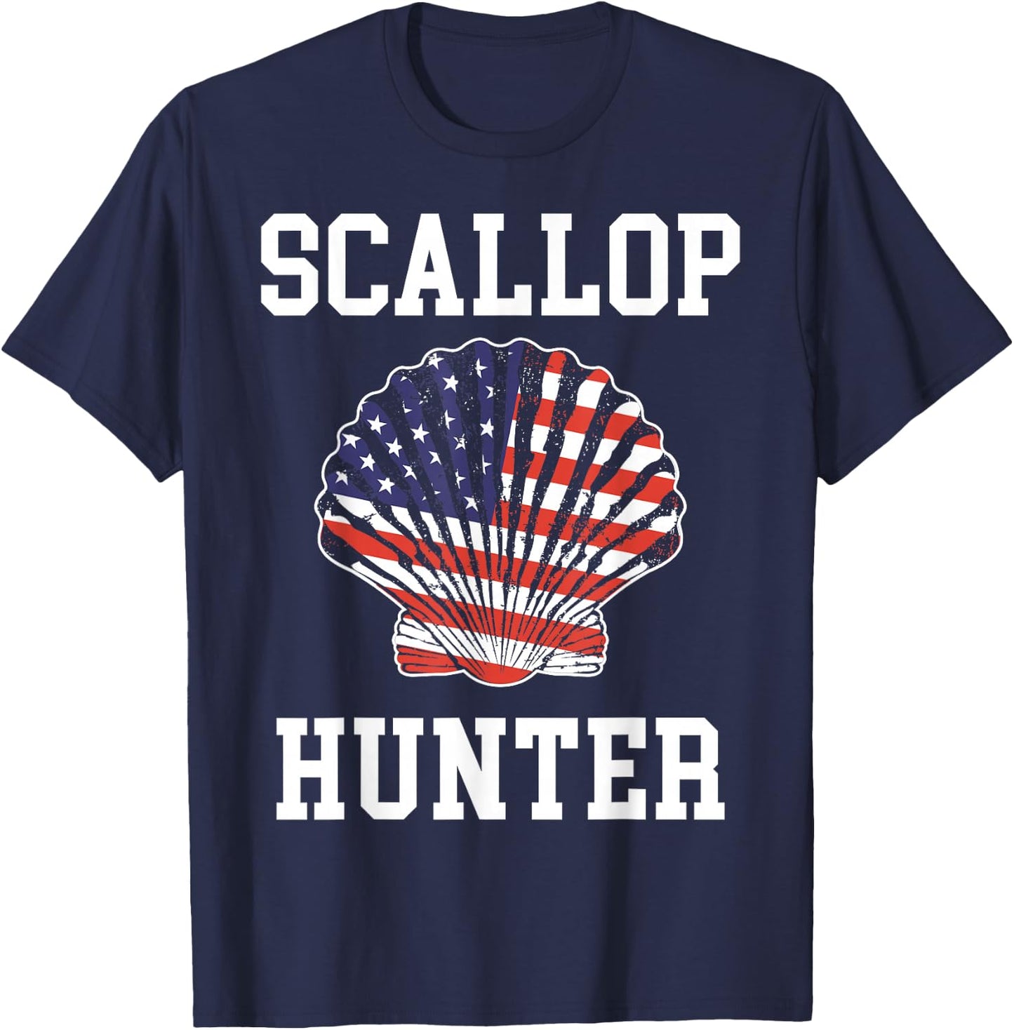 American Flag Scallop Hunter Hunting Scalloping T-Shirt - T-Shirt | Navy