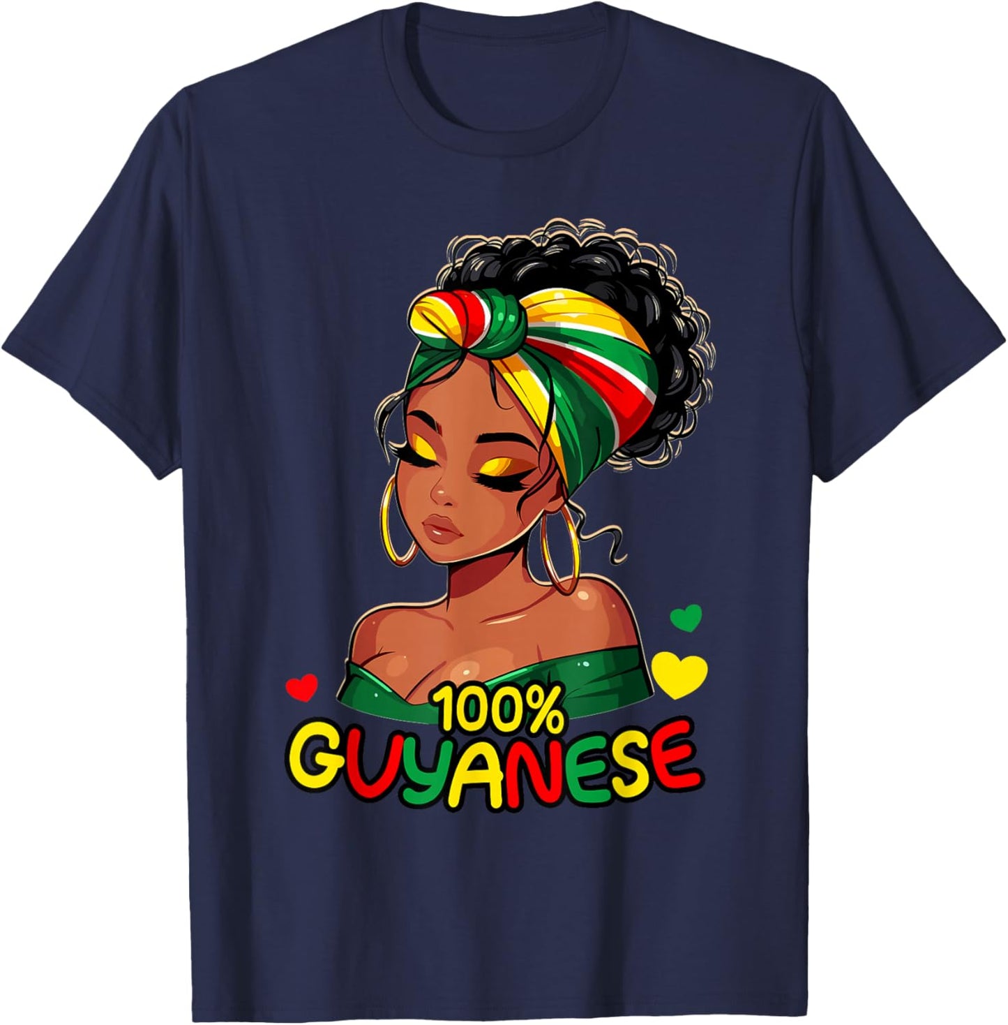 100% Guyanese Messy Bun Girl, Guyana Flag Colors Women's T-Shirt - T-Shirt | Navy