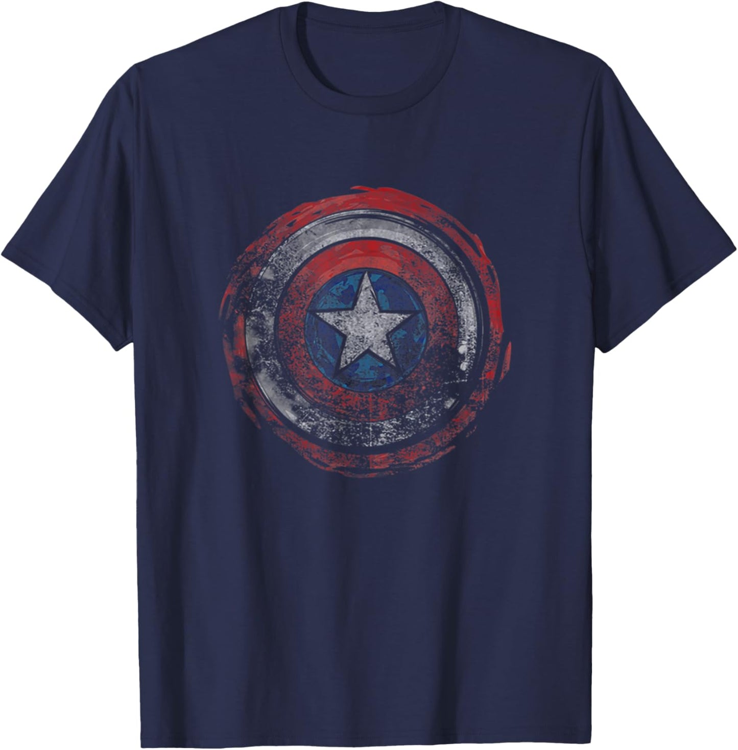 Marvel Comics Distressed Painted Captain America Shield T-Shirt - T-Shirt | Navy