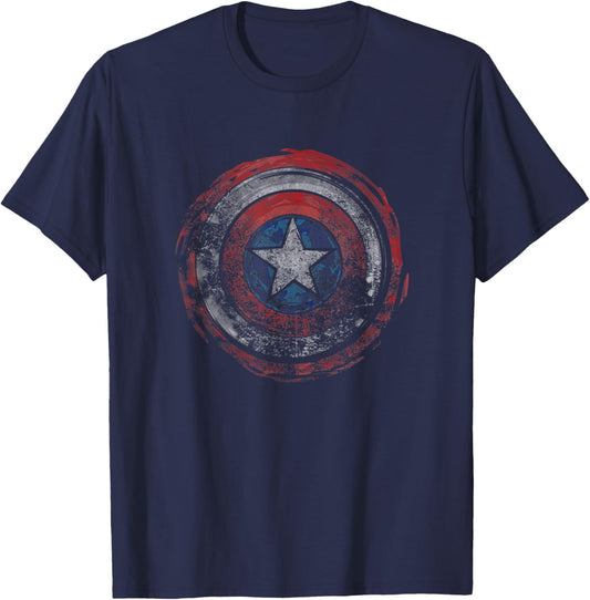 Marvel Comics Distressed Painted Captain America Shield T-Shirt - T-Shirt | Navy