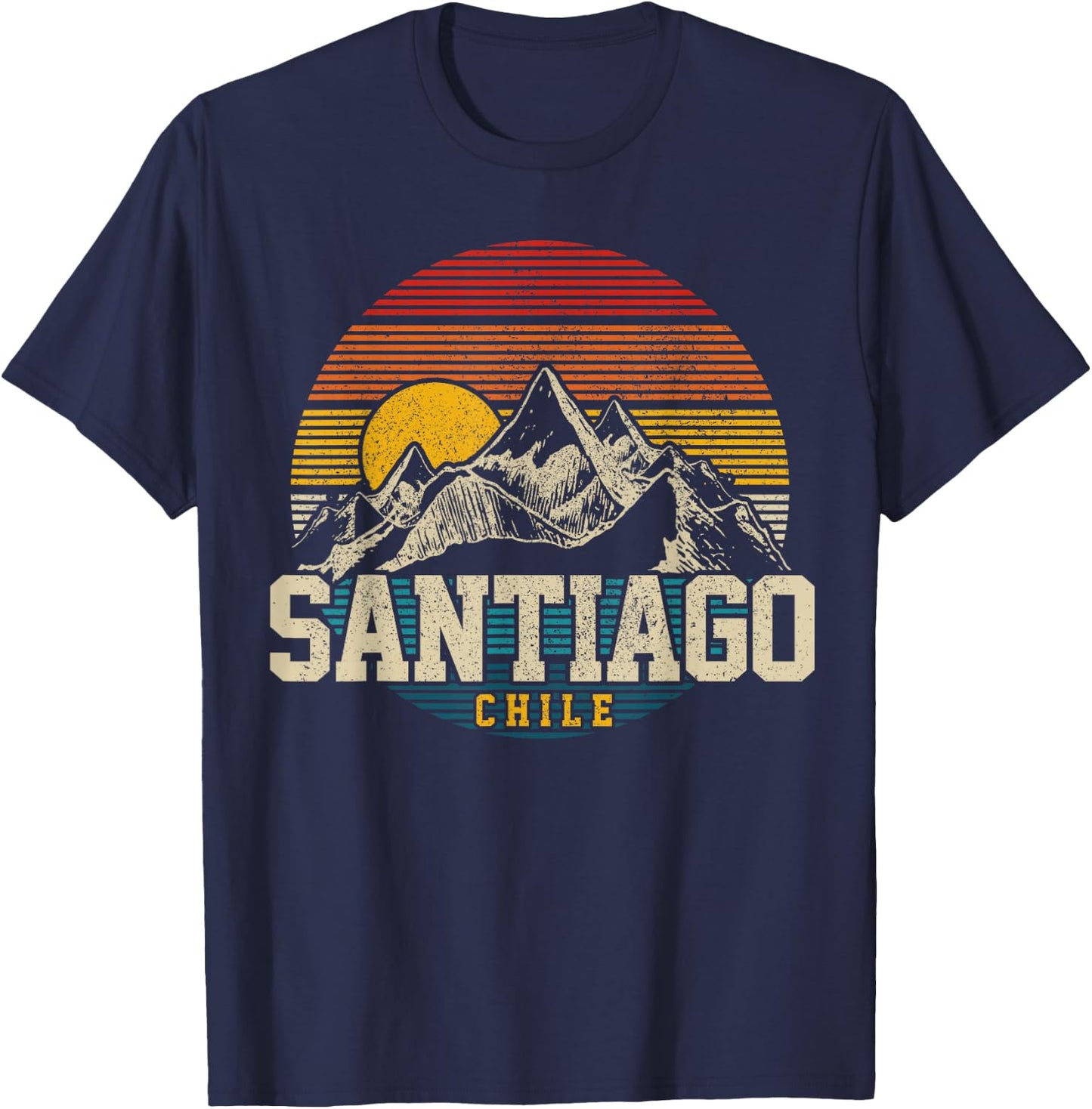 Santiago Chile Vintage Mountains Retro Souvenir Gift T-Shirt - T-Shirt | Navy