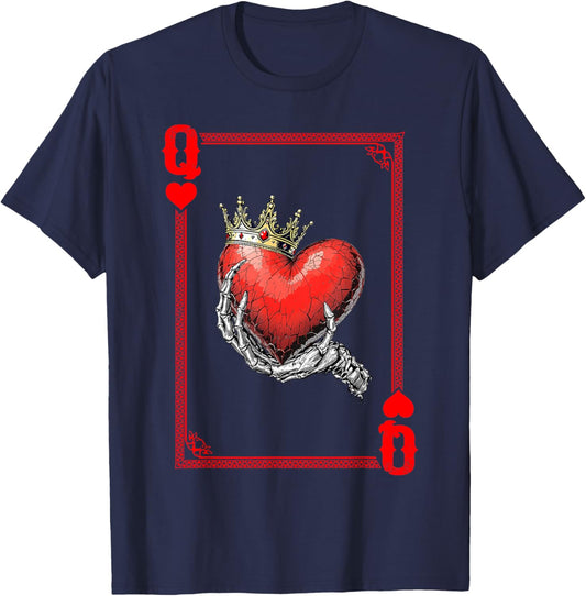 Queen King Of Hearts Playing Card Couple Matching Valentine T-Shirt - T-Shirt | Navy