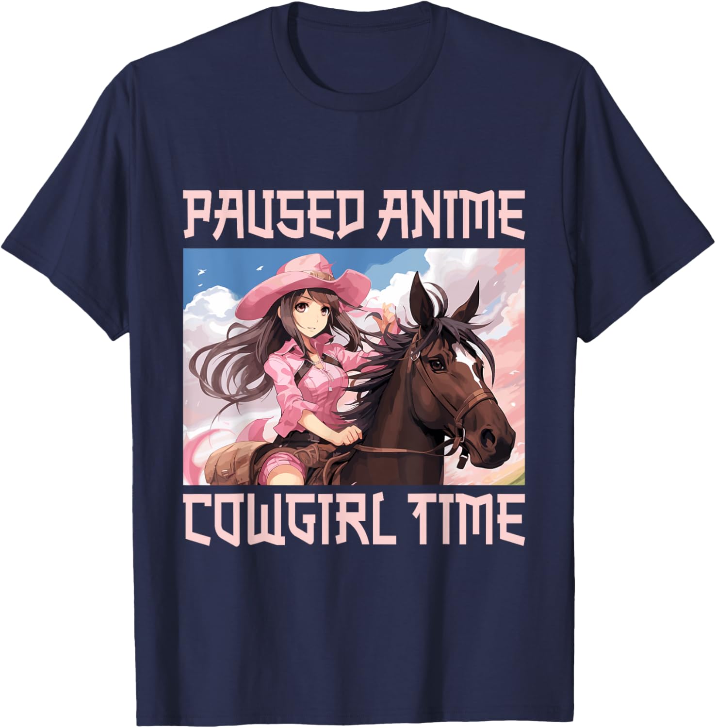 Anime Horse Cowgirl Japan Anime T-Shirt - T-Shirt | Navy