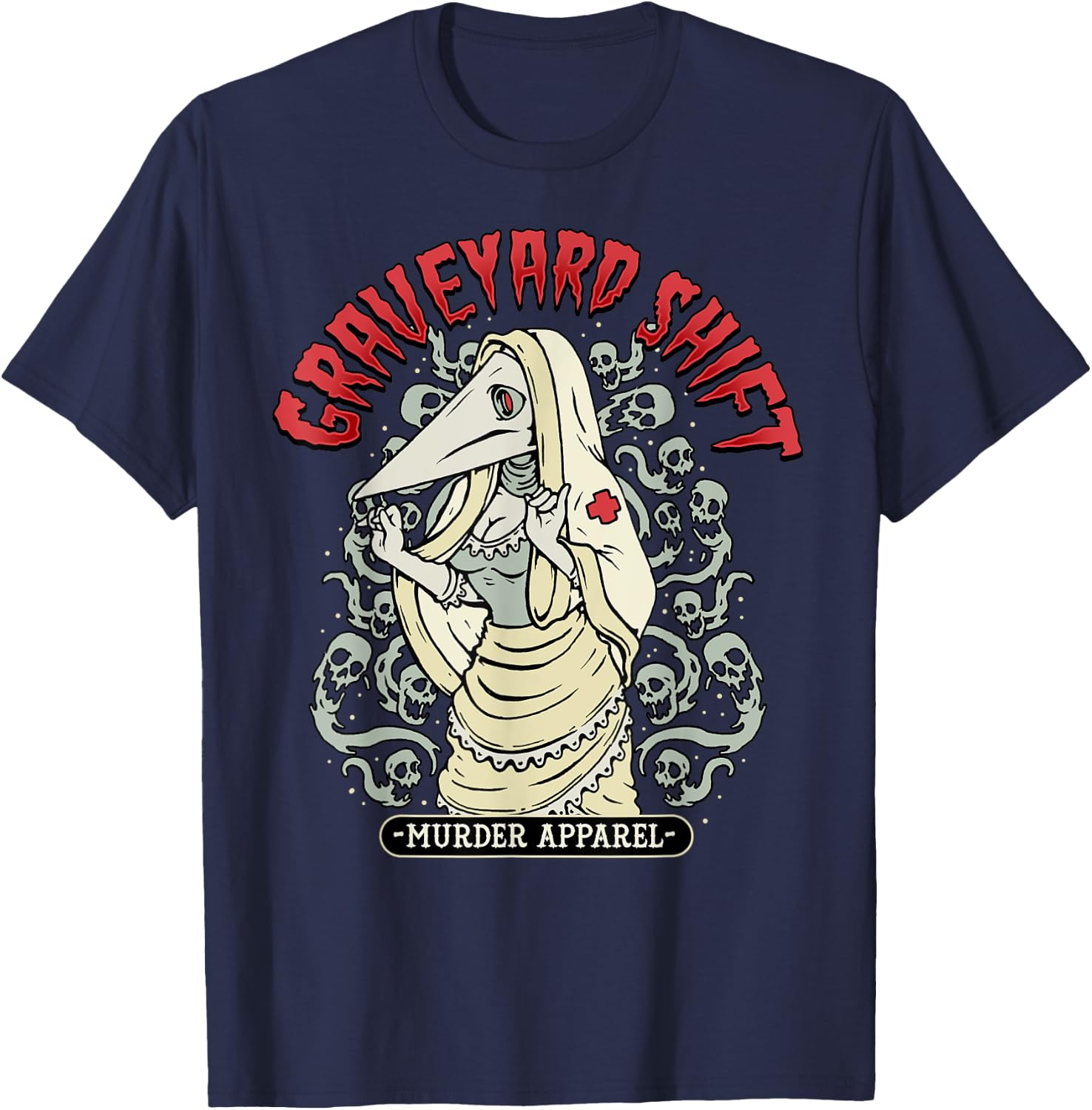 Plague Nurse Graveyard Shift Horror T-Shirt - T-Shirt | Navy