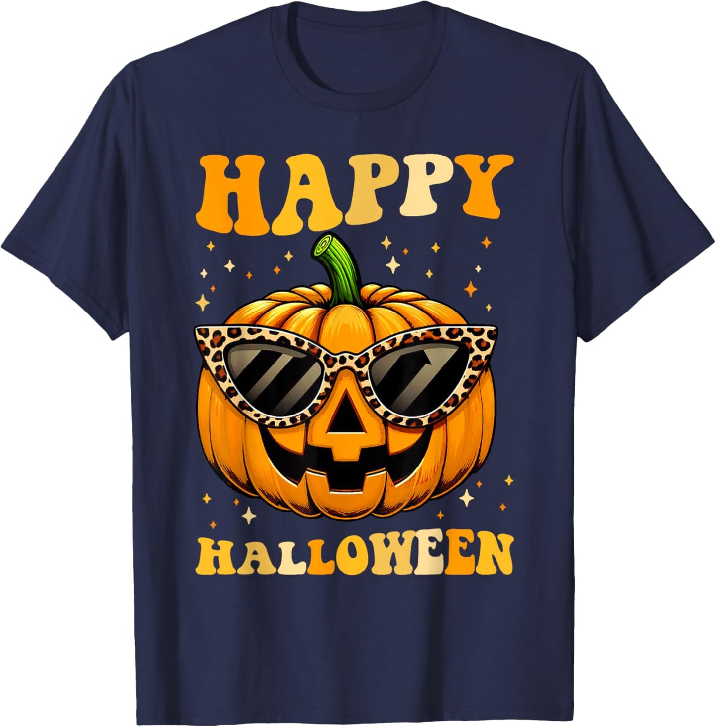 Trick Or Treat Funny Pumpkin Happy Halloween Costume Groovy T-Shirt - T-Shirt | Navy