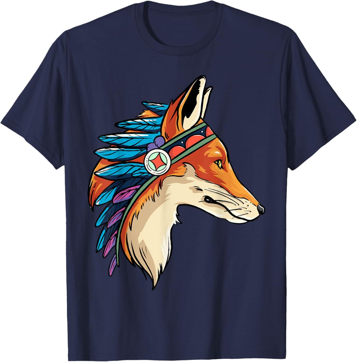 Native American Fox Chief Tribe Warrior Indigenous Headdress T-Shirt - T-Shirt | Navy
