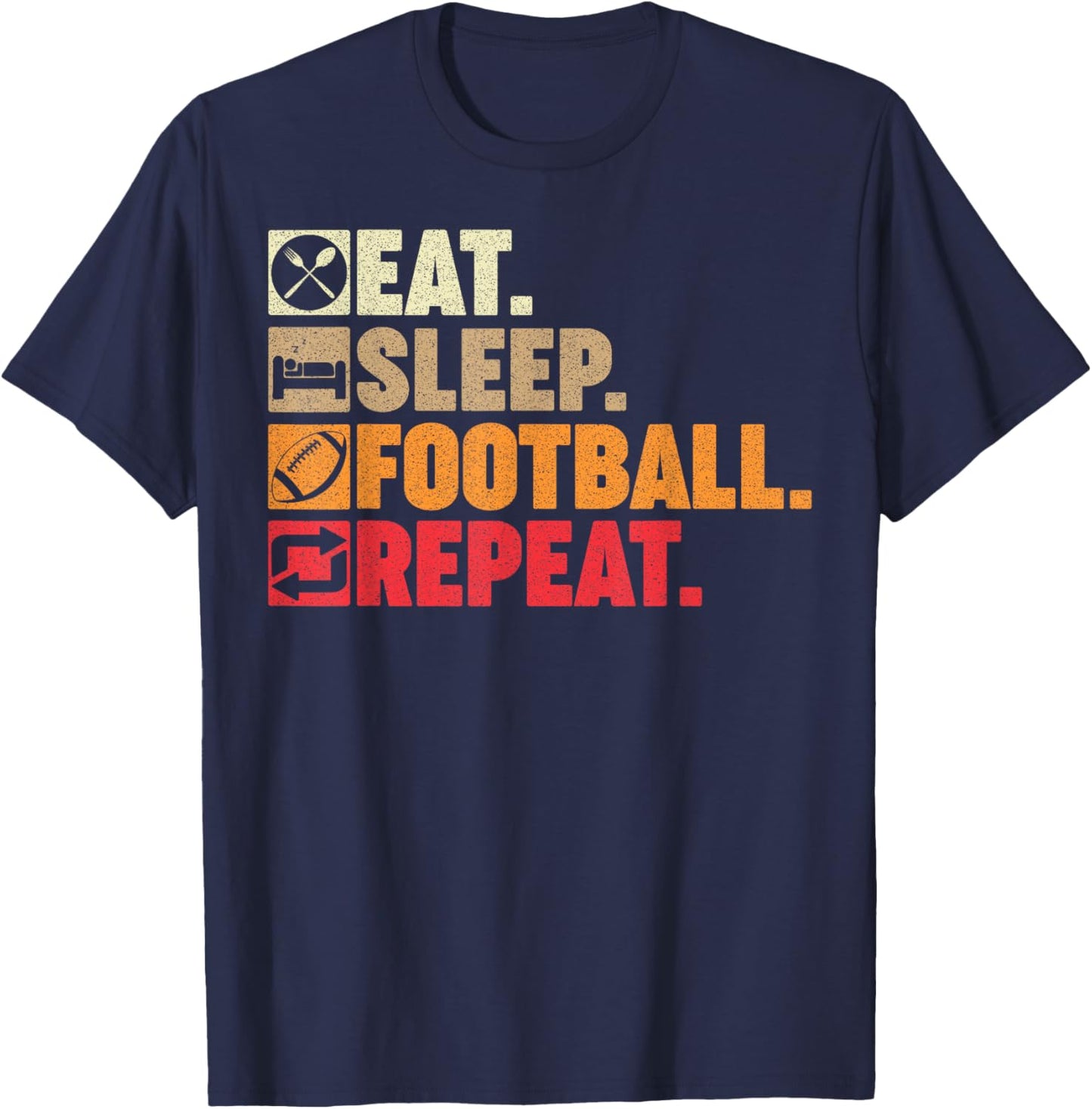 Eat Sleep American Football Repeat Men Teens Boys Coach T-Shirt - T-Shirt | Navy