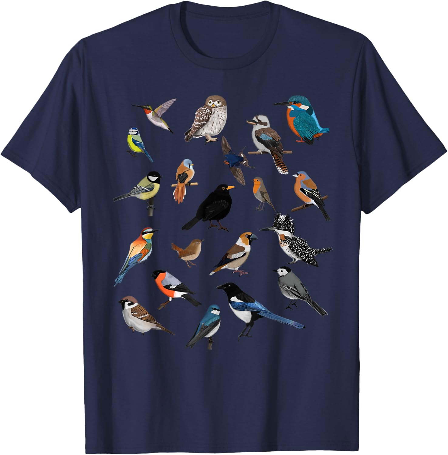 Birds Birdlover Birdwatcher Ornithologist Robin Wren Magpie T-Shirt - T-Shirt | Navy