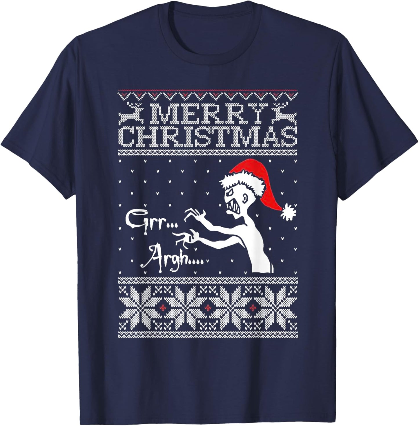 Merry Christmas Grr Argh Ugly Zombie Santa T-Shirt - T-Shirt | Navy