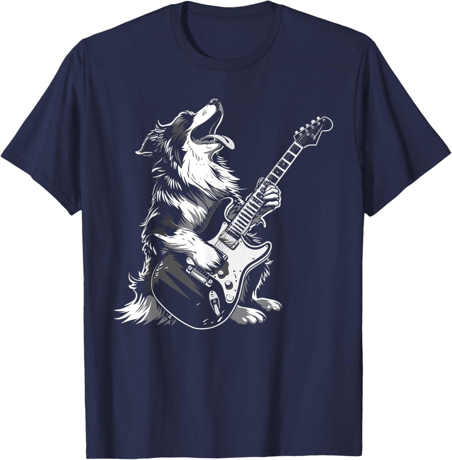 Dog Guitarist Guitar - Australian Shepherd Dad Mom T-Shirt - T-Shirt | Navy