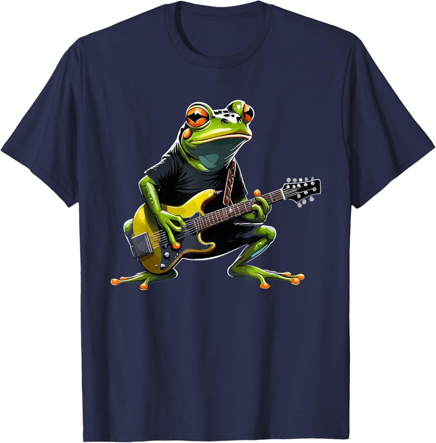 Frog playing Electric Guitar, Frog Guitarist T-Shirt - T-Shirt | Navy