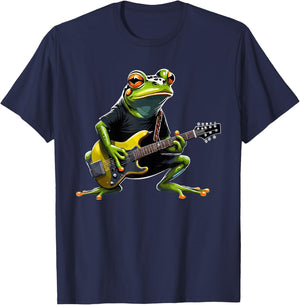 Frog playing Electric Guitar, Frog Guitarist T-Shirt - T-Shirt | Navy