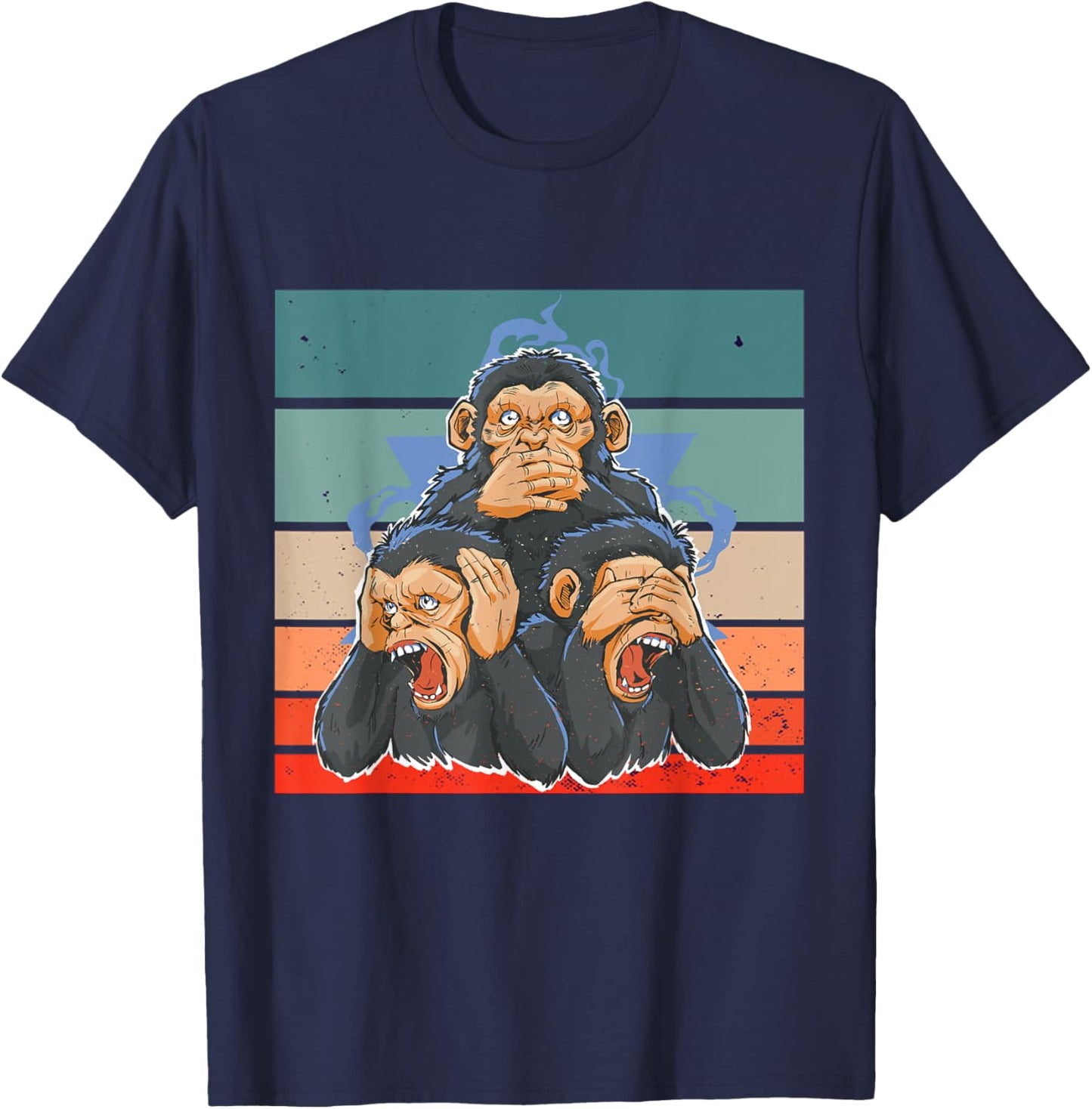Monkeys see no evil hear no evil speak no evil wisdom Humor T-Shirt - T-Shirt | Navy