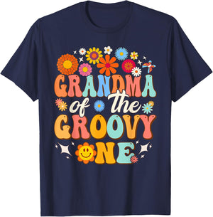 Retro Grandma of Groovy One Matching Family 1st Birthday T-Shirt - T-Shirt | Navy