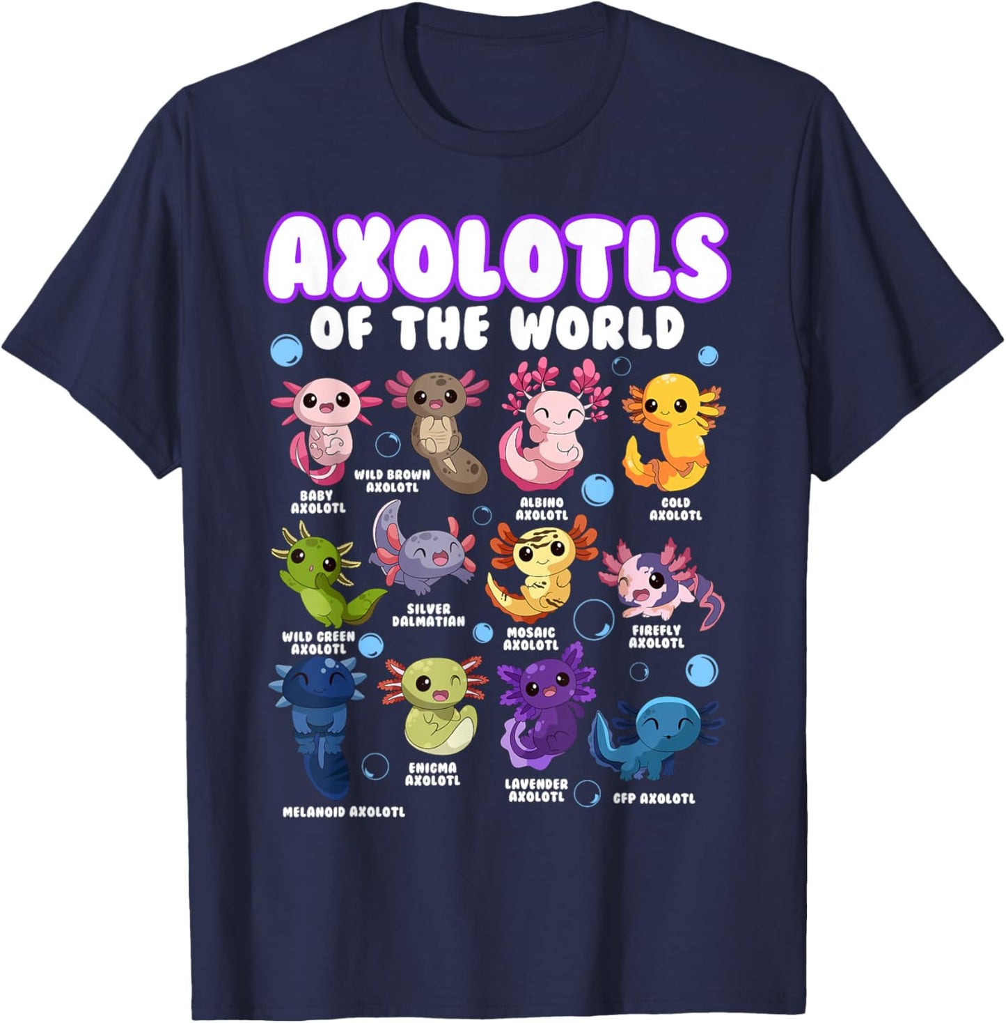 Axolotl Shirt Cute Axolotls Animals of the World Herpetology T-Shirt - T-Shirt | Navy