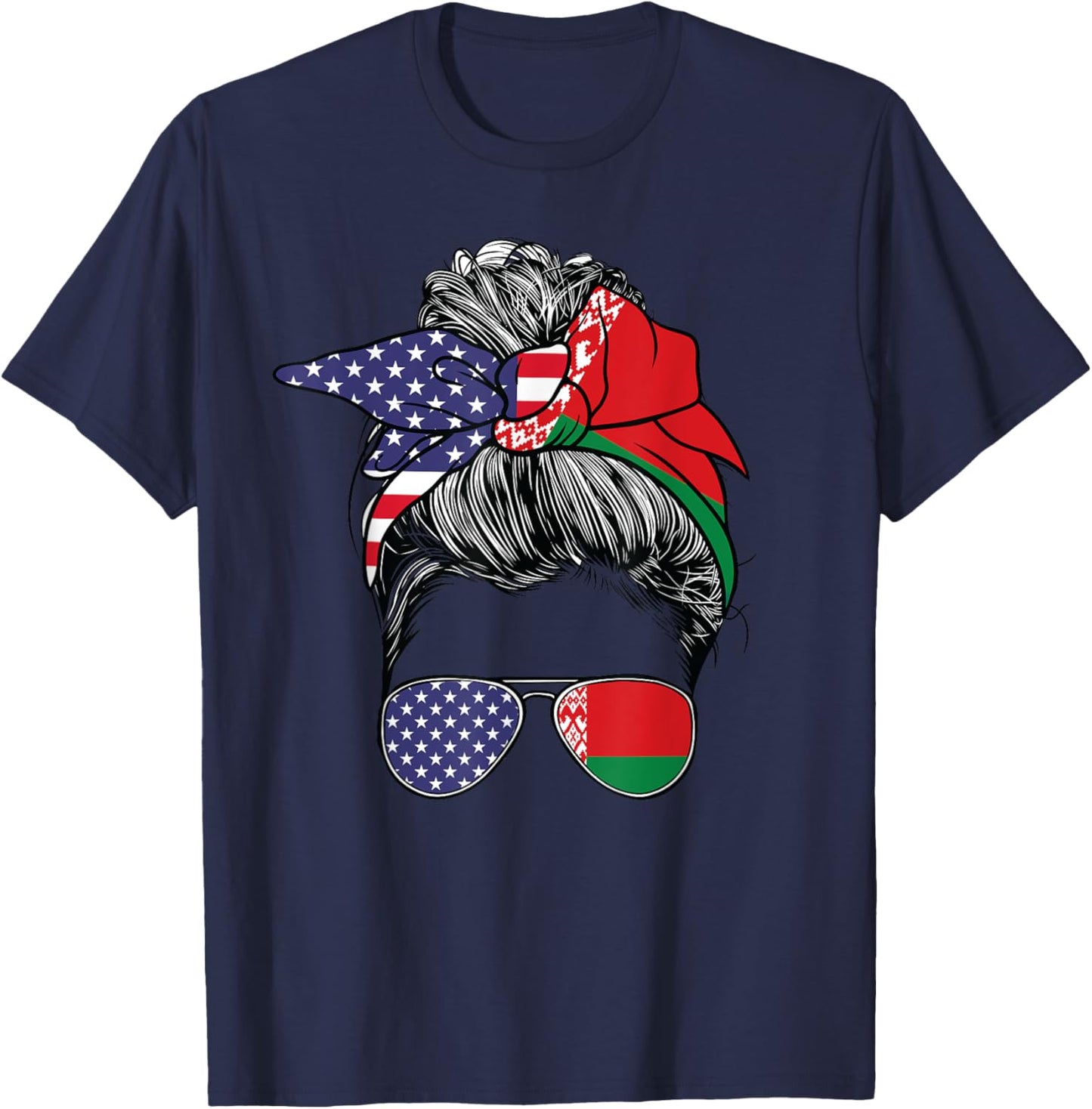 Belarusian Women Girl USA Heritage American Belarus Flag T-Shirt - T-Shirt | Navy