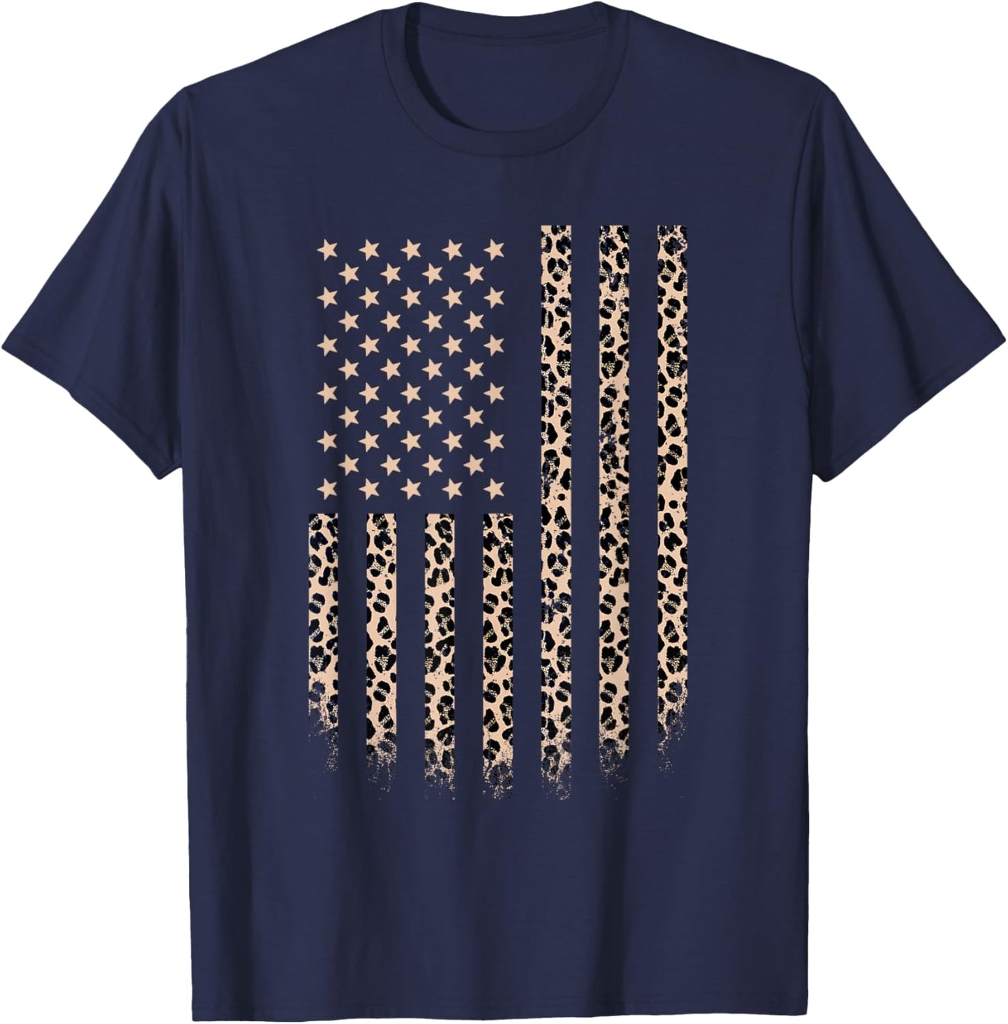 Leopard American flag Leopard Print 4th of july Animal Lover Kids Men T-Shirt - T-Shirt | Navy