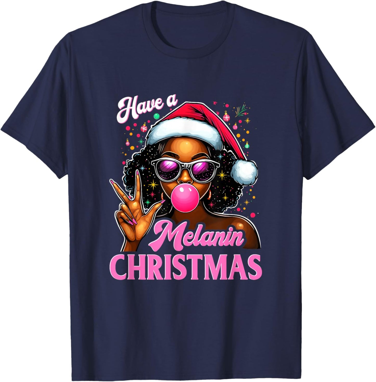 Have A Melanin Christmas Black African American Afro Santa T-Shirt - T-Shirt | Navy