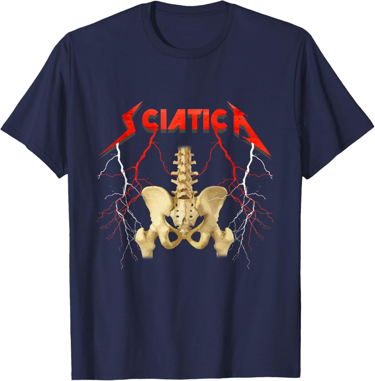 Sciatica Skeleton Nerve Rock Musician Humor T-Shirt - T-Shirt | Navy
