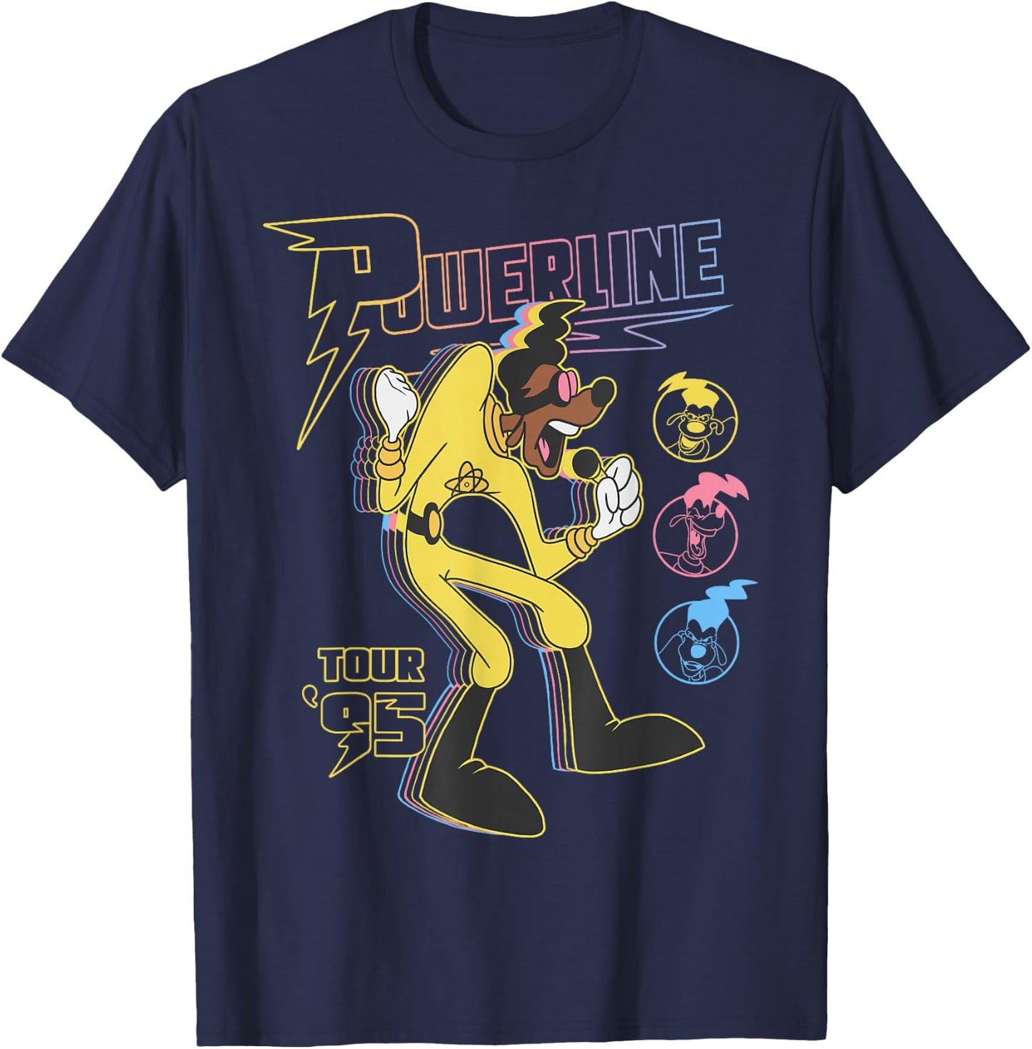 Disney A Goofy Movie Powerline Tour '95 Retro Neon Poster T-Shirt - T-Shirt | Navy