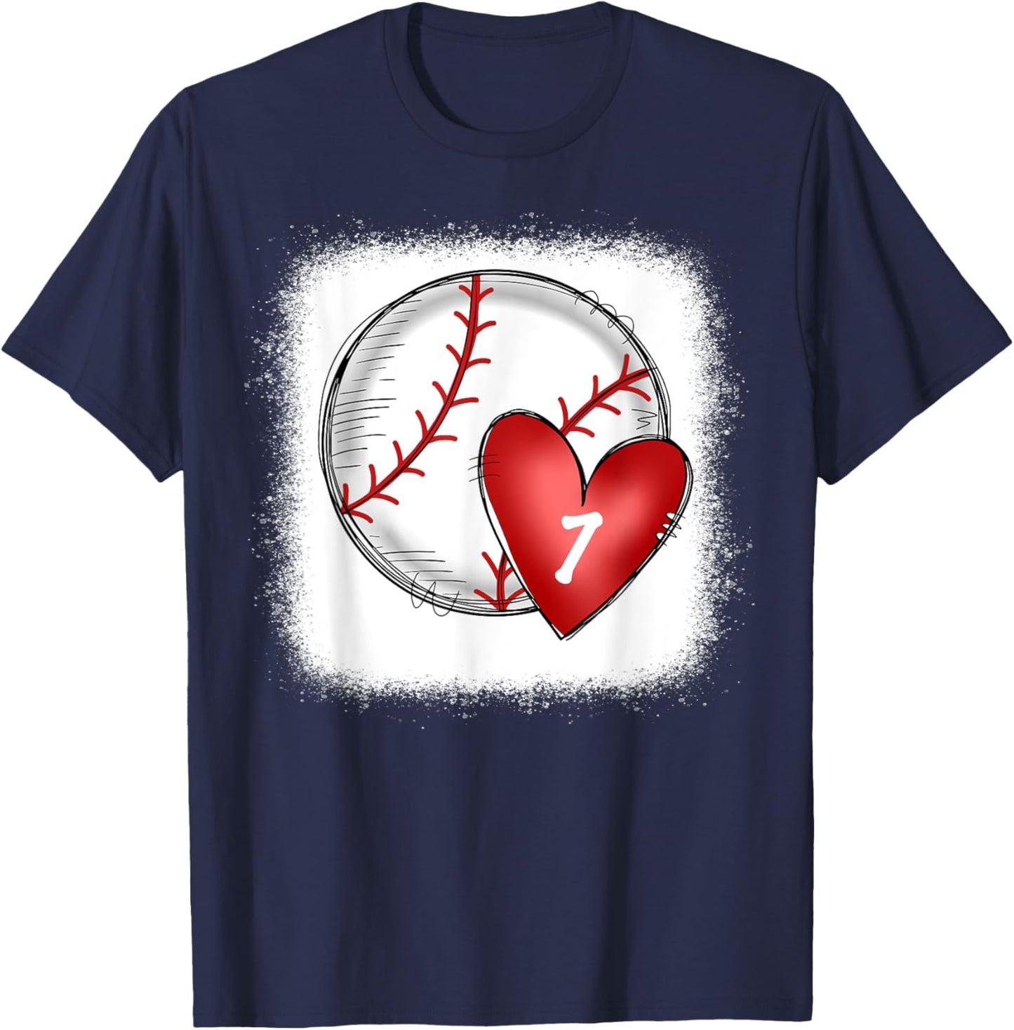 Bleached Custom Baseball Mom Number 7 Heart for Mom T-Shirt - T-Shirt | Navy