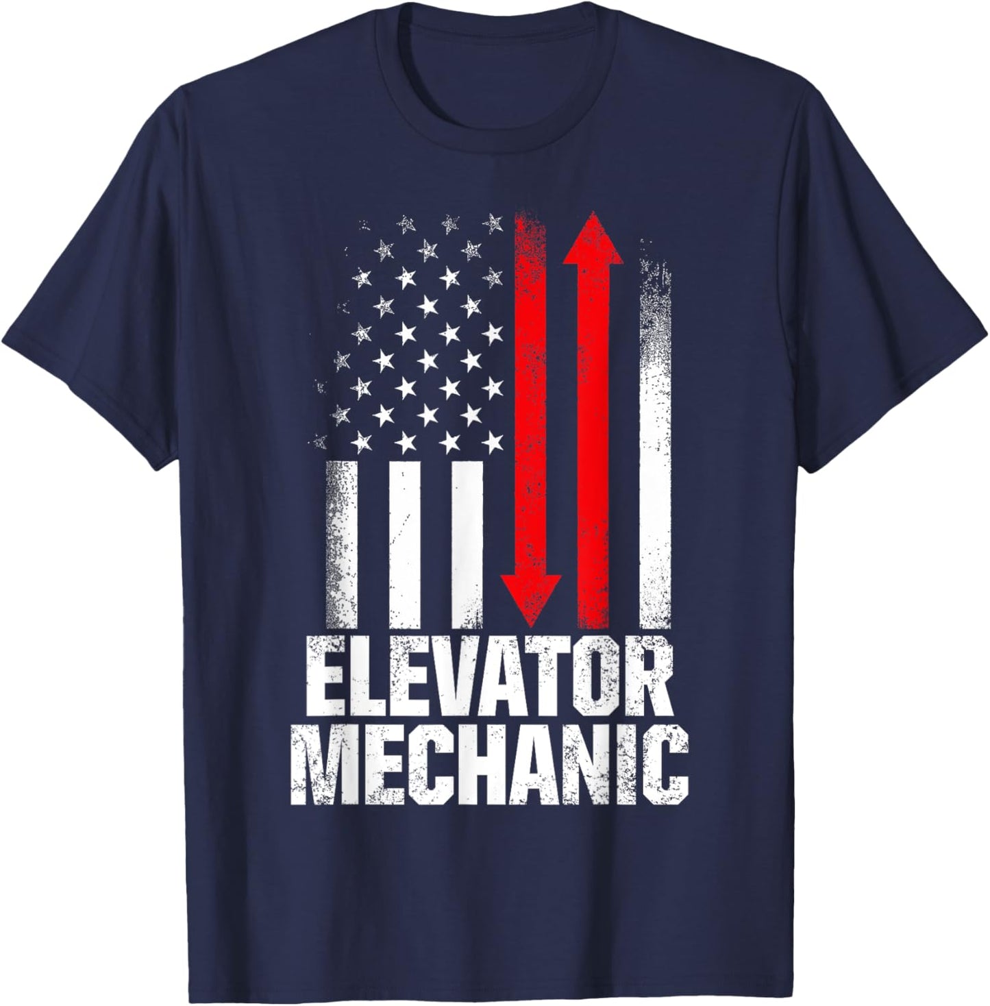 Elevator Mechanic Maintenance USA Flag Technician T-Shirt - T-Shirt | Navy