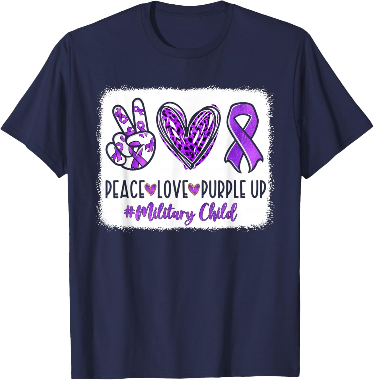 Peace Love Purple Up for Military Kids Military Child Month T-Shirt - T-Shirt | Navy
