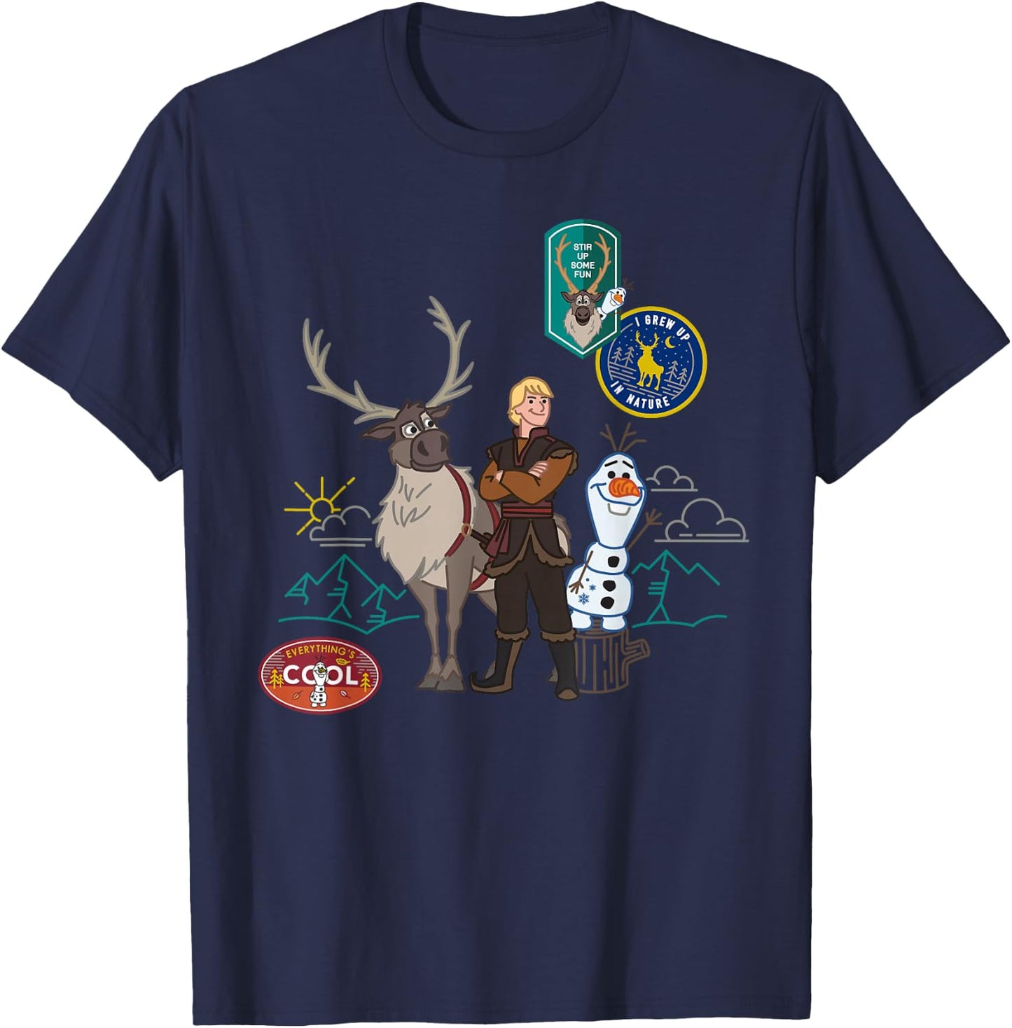 Disney Frozen 2 Olaf, Sven, and Kristoff Patches T-Shirt - T-Shirt | Navy