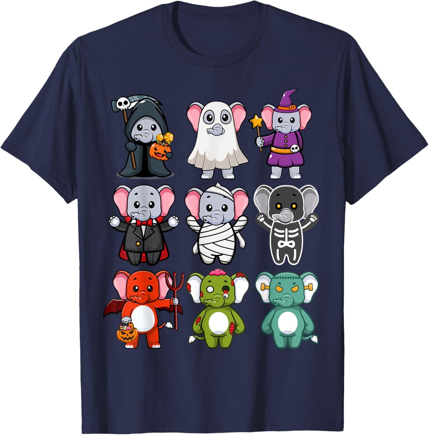 Elephant Spooky Ghost Horror Pumpkin Elephant Halloween T-Shirt - T-Shirt | Navy