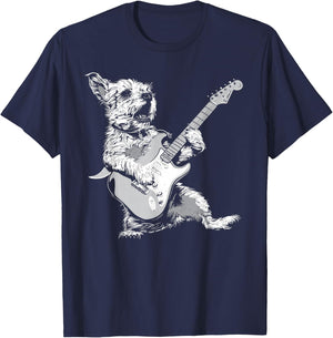 Dog Guitarist Guitar - Border Terrier Dad Mom T-Shirt - T-Shirt | Navy